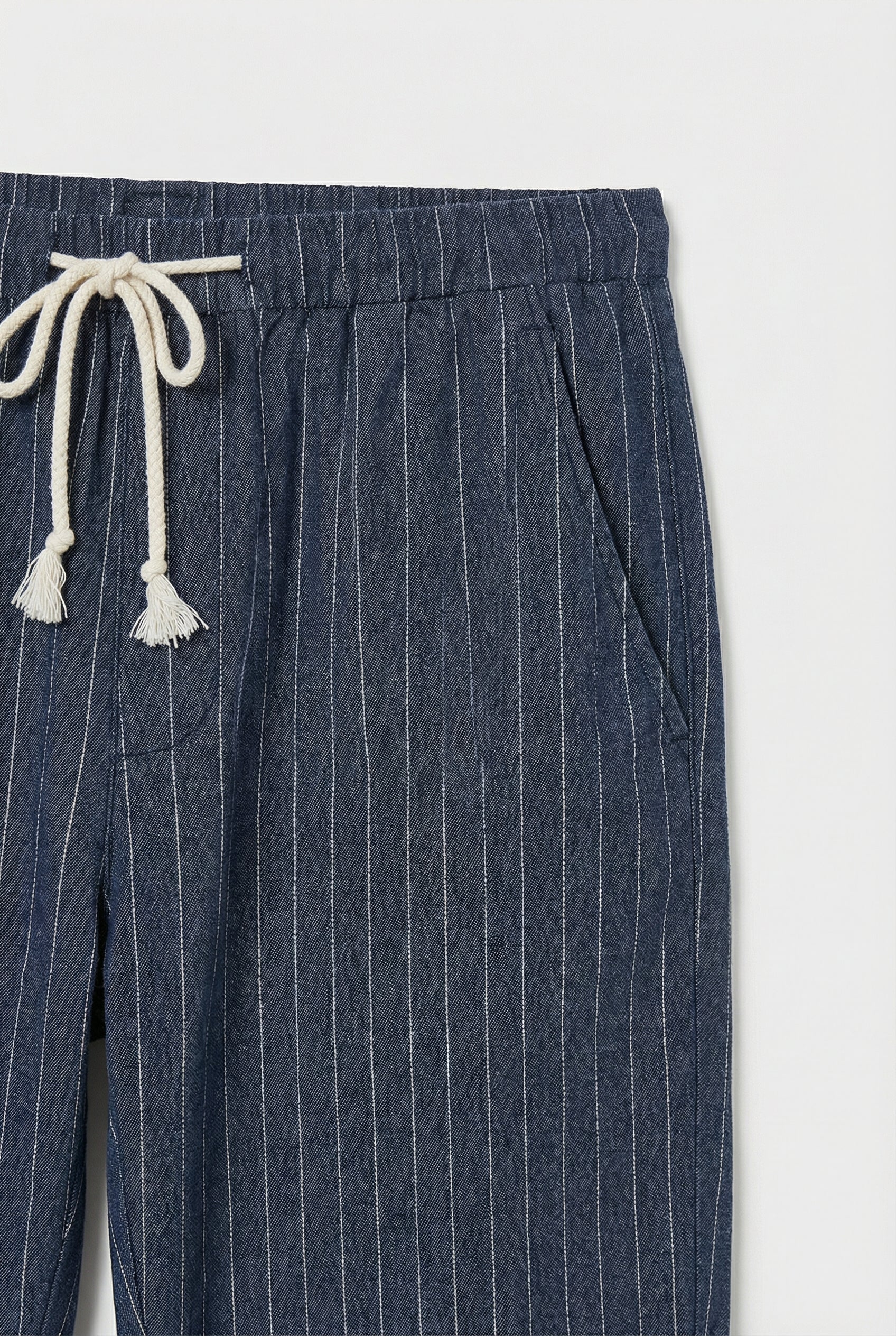 Pantalones Cortos Hombre Mezcla Lino Algodón Cintura Elástica Rayas 2