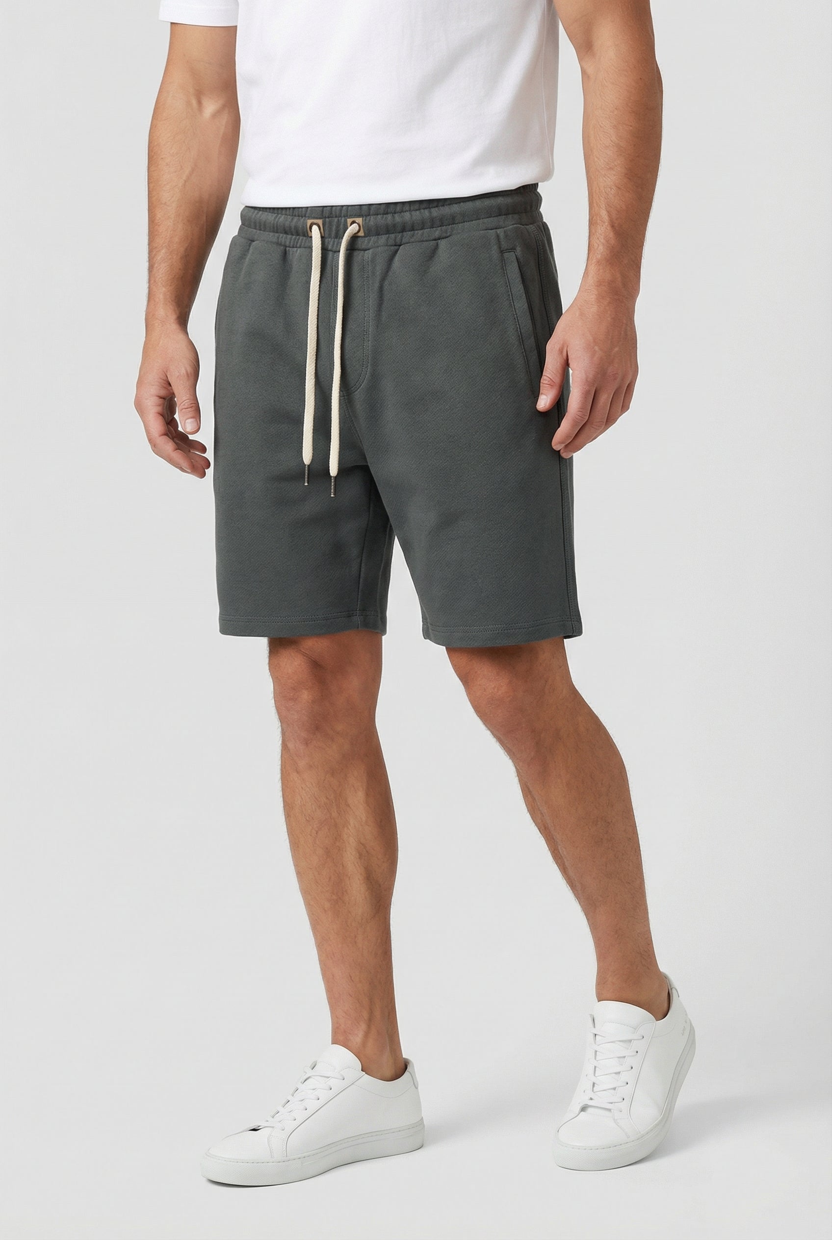 Pantalones Cortos Hombre Mezcla de Punto Transpirable Ajuste Relajado con Bolsillos Laterales 4