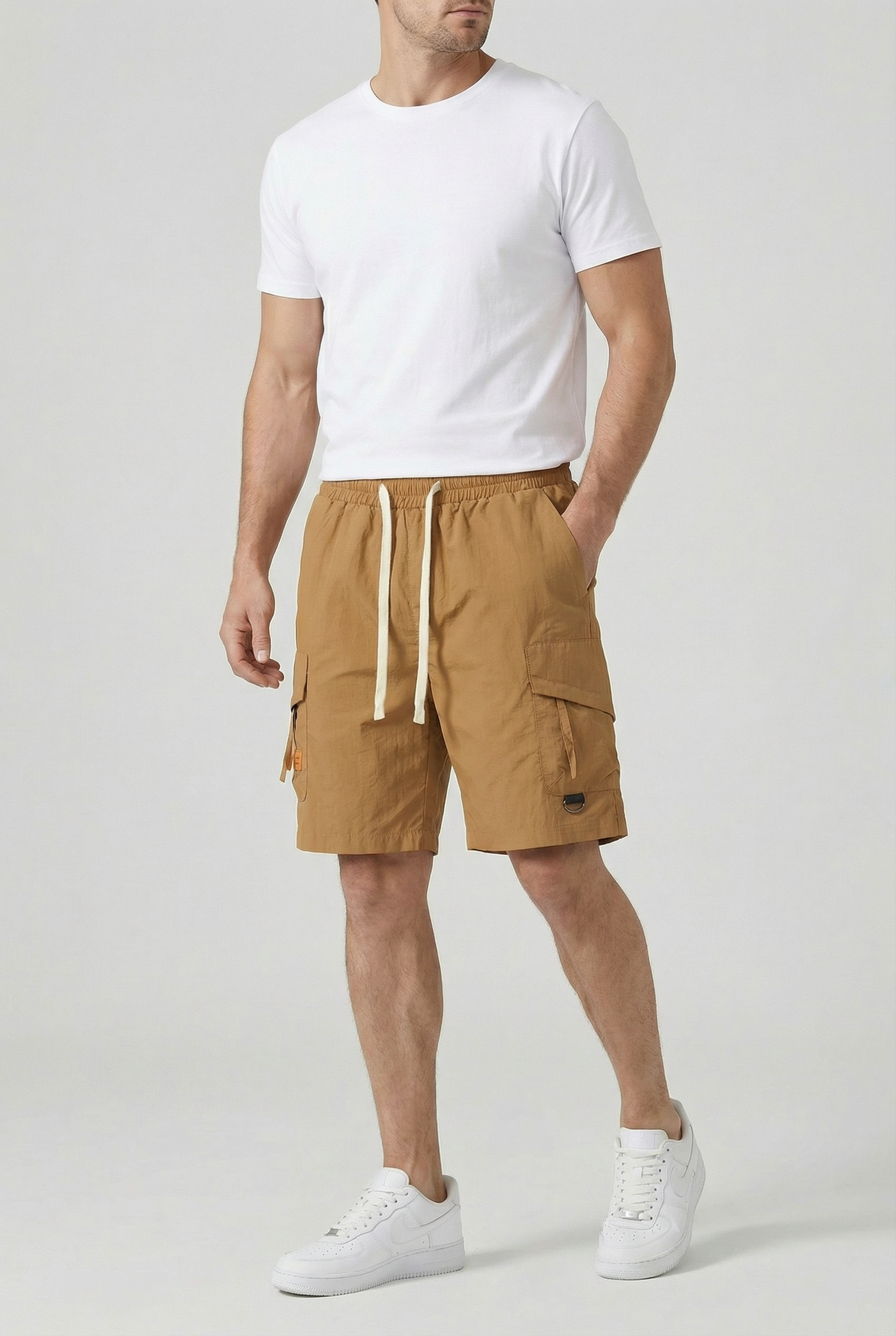 Pantalones Cortos Hombre Tejido Ligero Con Cintura Elástica Para Uso Casual 1