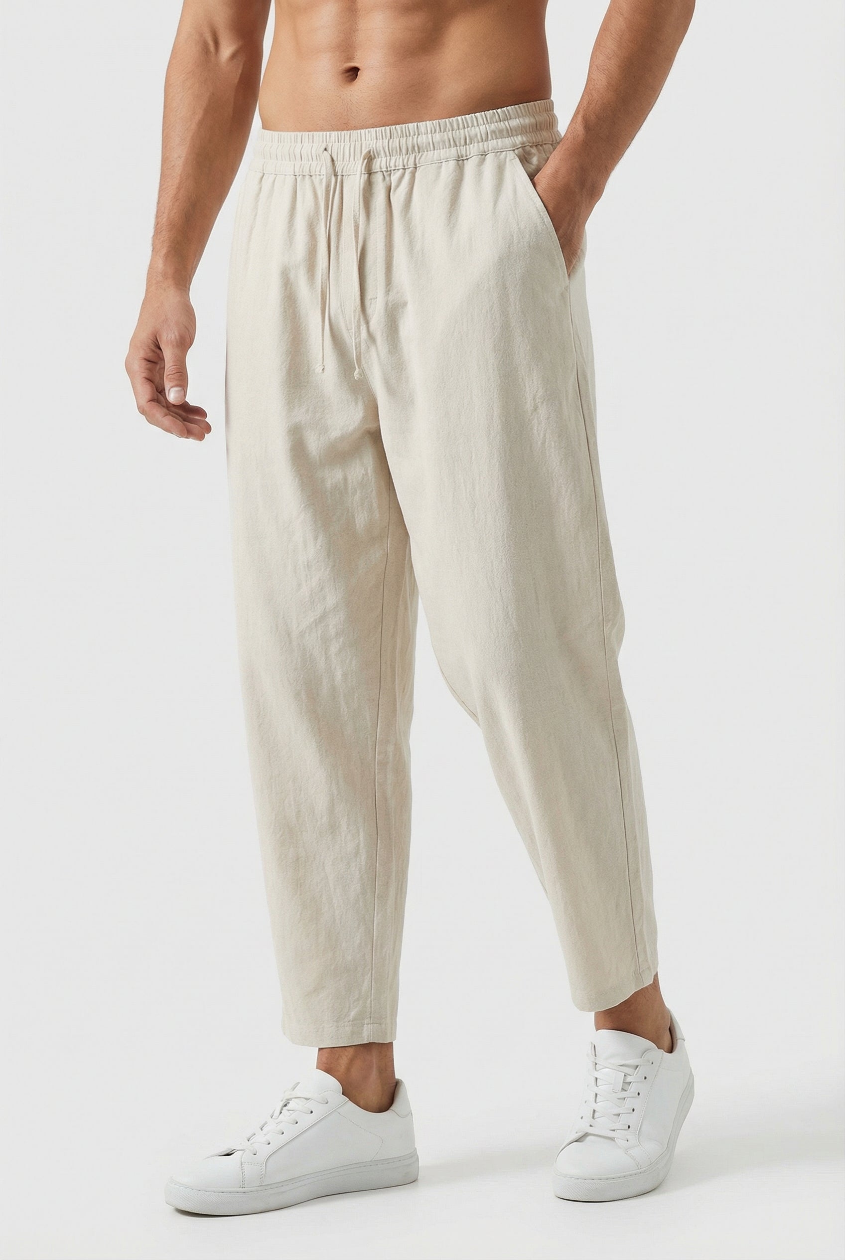 Pantalones De Hombre Mezcla De Algodón Y Lino Estilo Holgado Para Verano 0