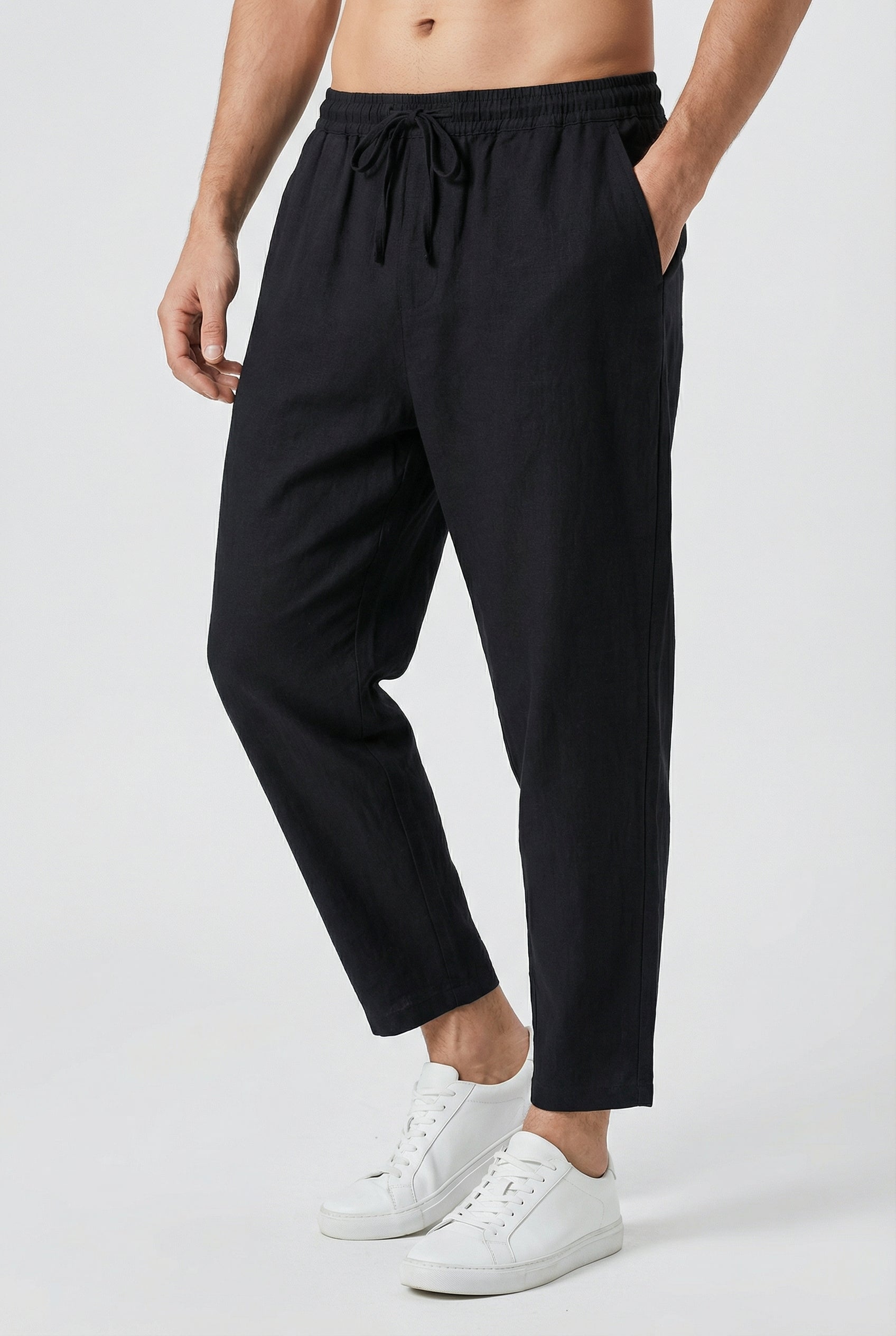 Pantalones De Hombre Mezcla De Algodón Y Lino Estilo Holgado Para Verano 4