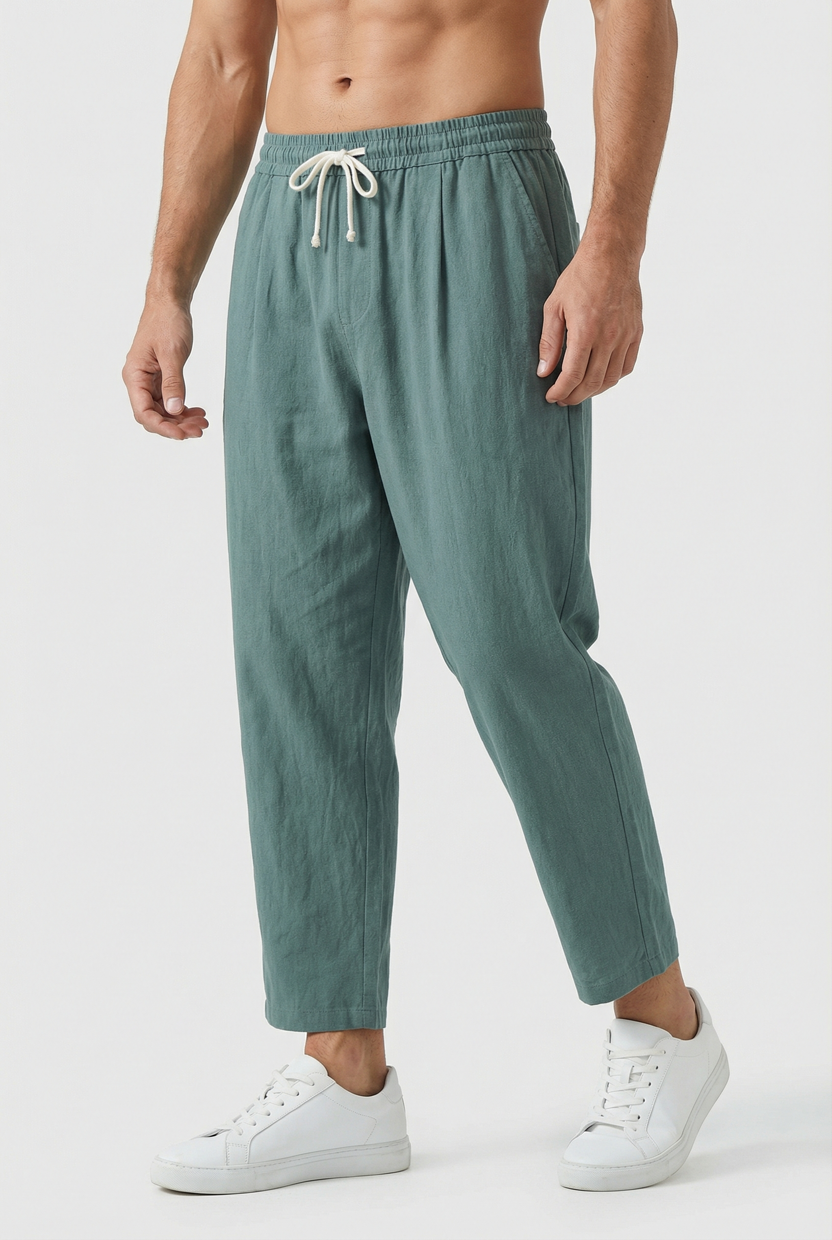 Pantalones De Hombre Mezcla De Algodón Y Lino Estilo Holgado Para Verano 6