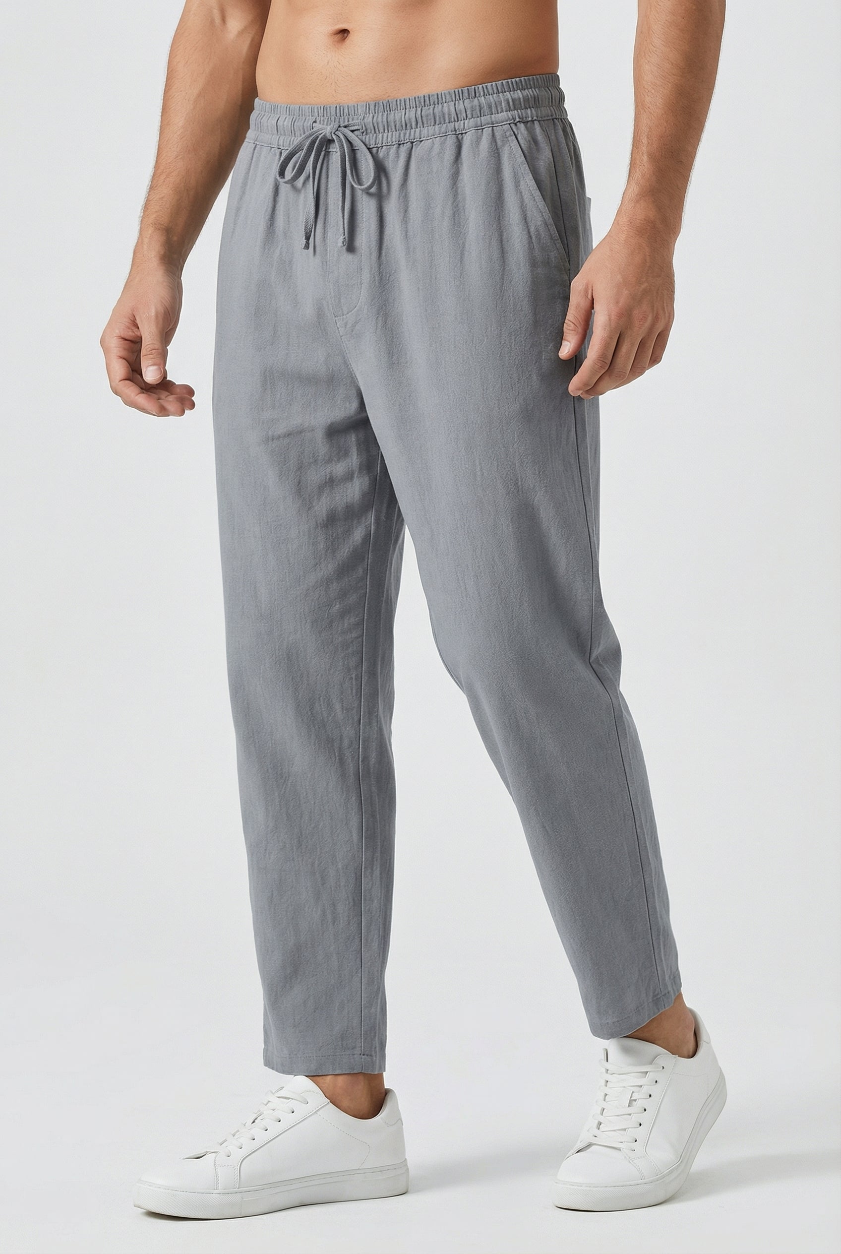 Pantalones De Hombre Mezcla De Algodón Y Lino Estilo Holgado Para Verano 7