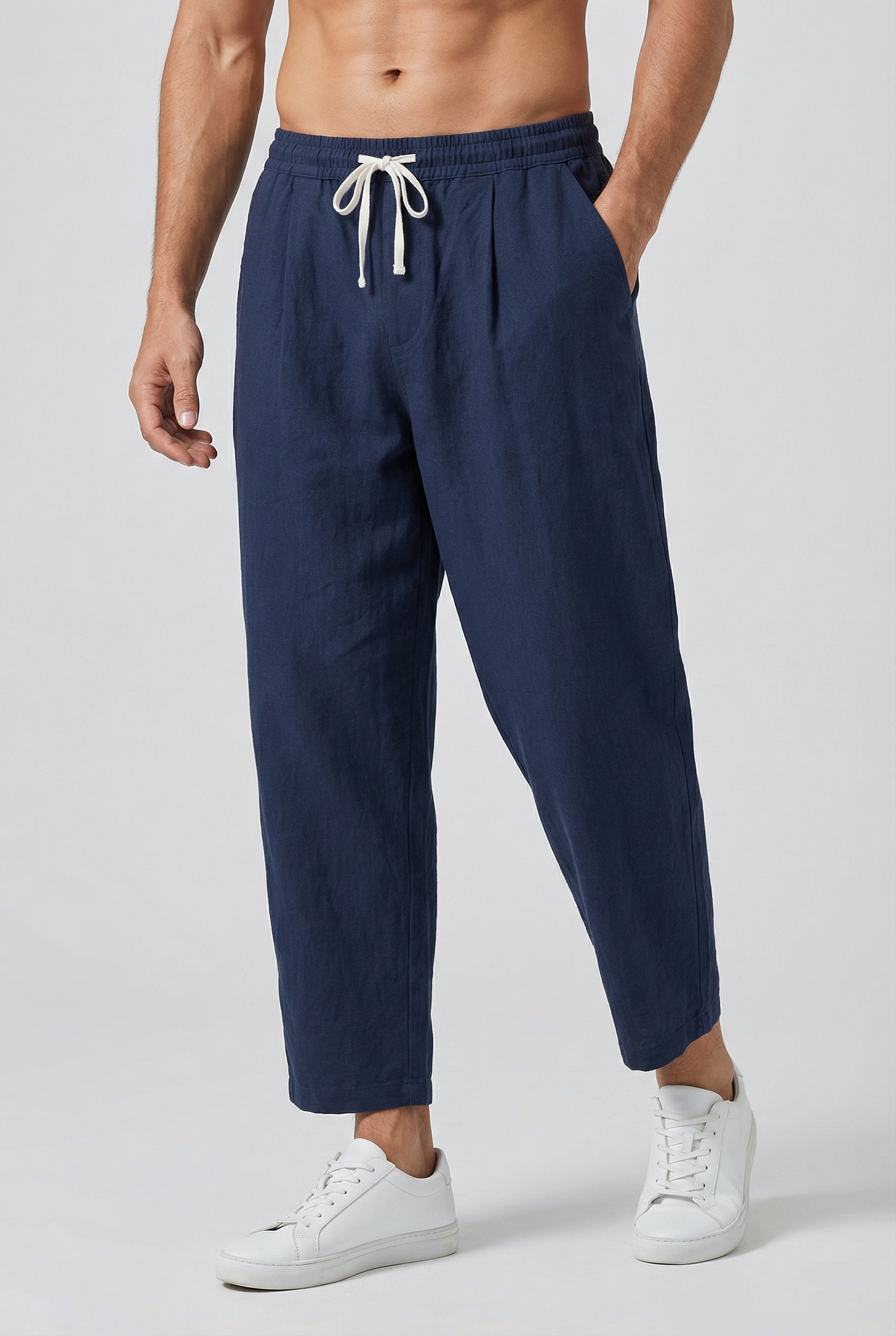 Pantalones De Hombre Mezcla De Algodón Y Lino Estilo Holgado Para Verano 8