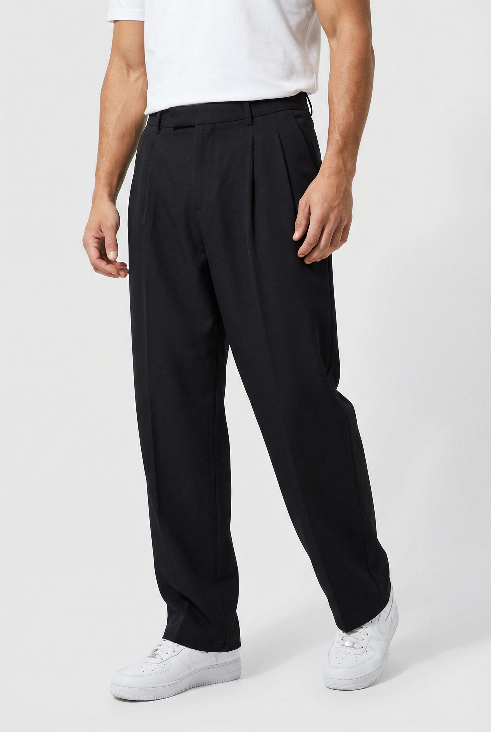 Pantalones Hombre Ajustados Tela Suave Cierre Botón y Trabillas para Cinturón 1