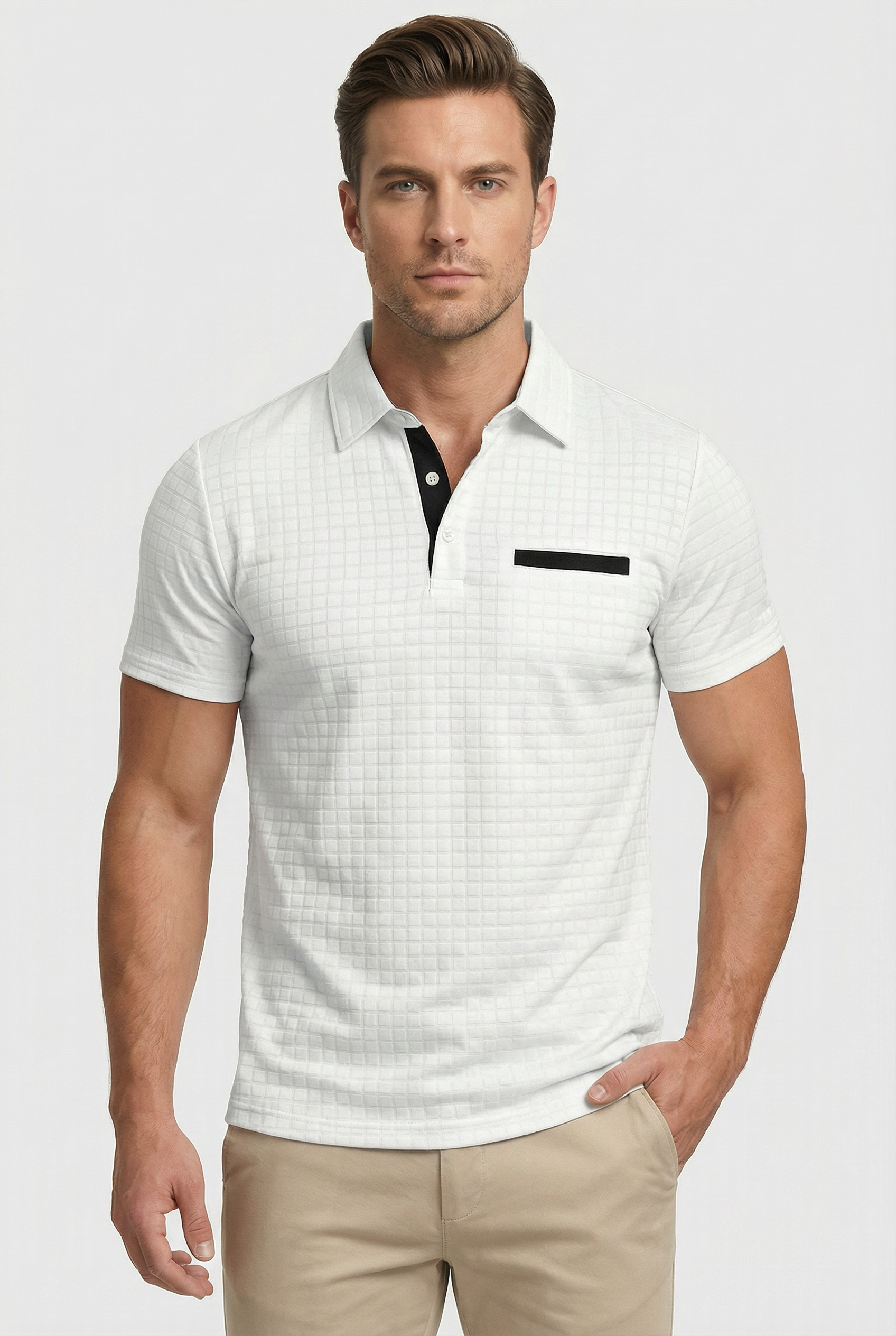 Polo De Hombre Slim De Algodón Con Cuello Clásico Y Manga Corta Casual 0