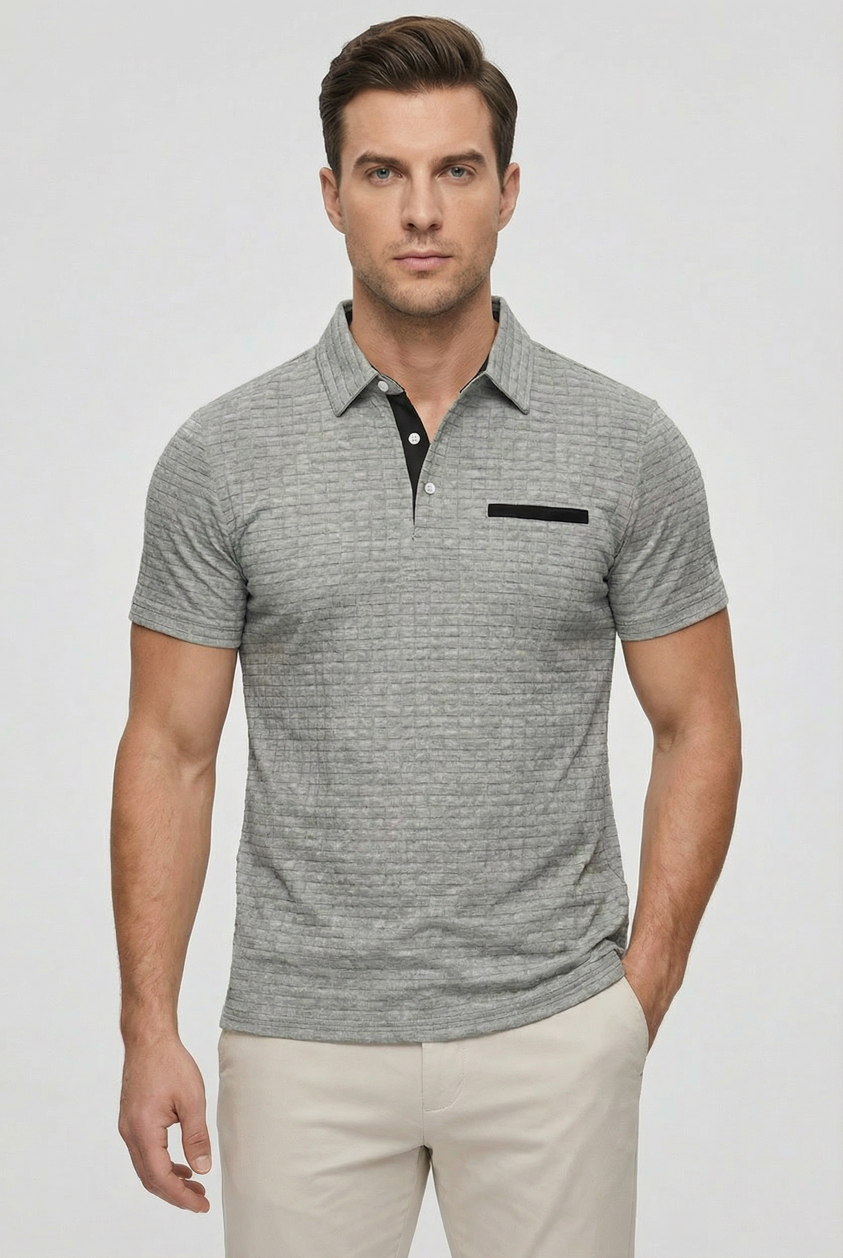 Polo De Hombre Slim De Algodón Con Cuello Clásico Y Manga Corta Casual 10