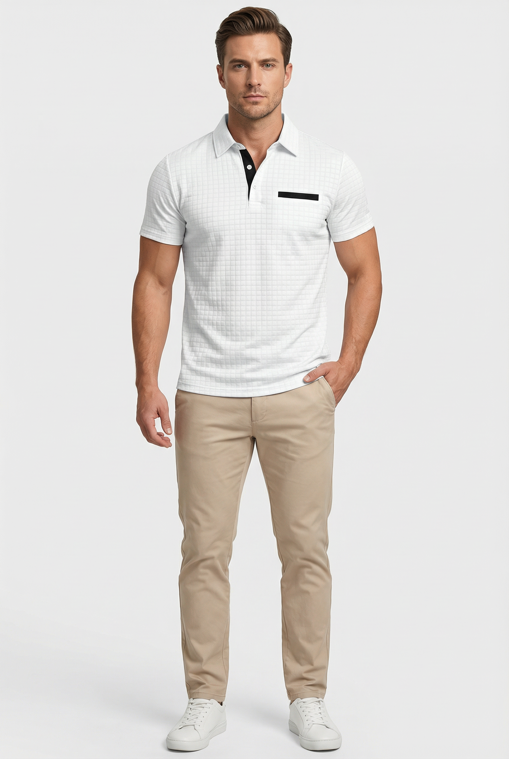 Polo De Hombre Slim De Algodón Con Cuello Clásico Y Manga Corta Casual 2