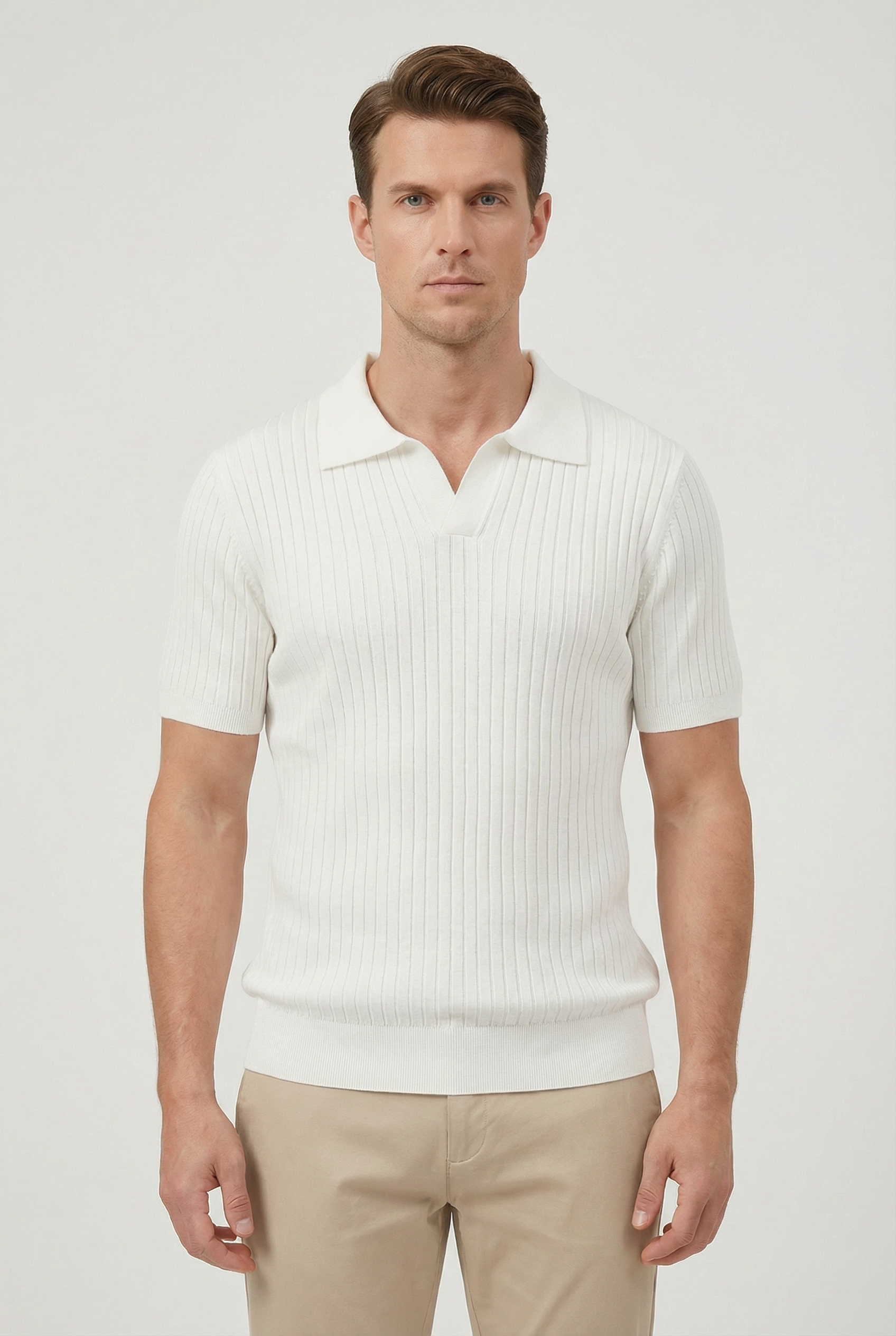 Polo Hombre Mezcla De Algodón Cuello En V Con Mangas Cortas Casual 0