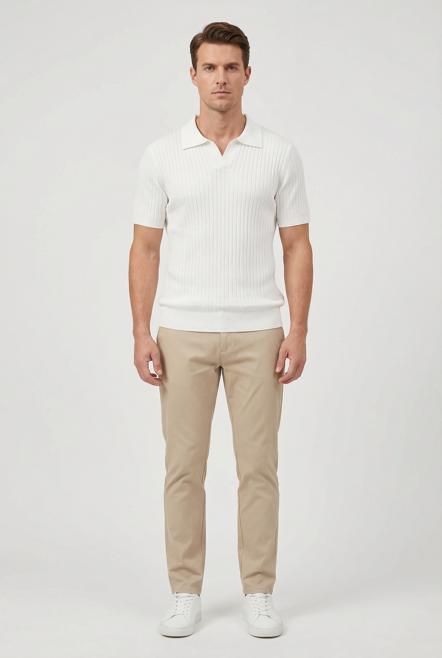 Polo Hombre Mezcla De Algodón Cuello En V Con Mangas Cortas Casual 2