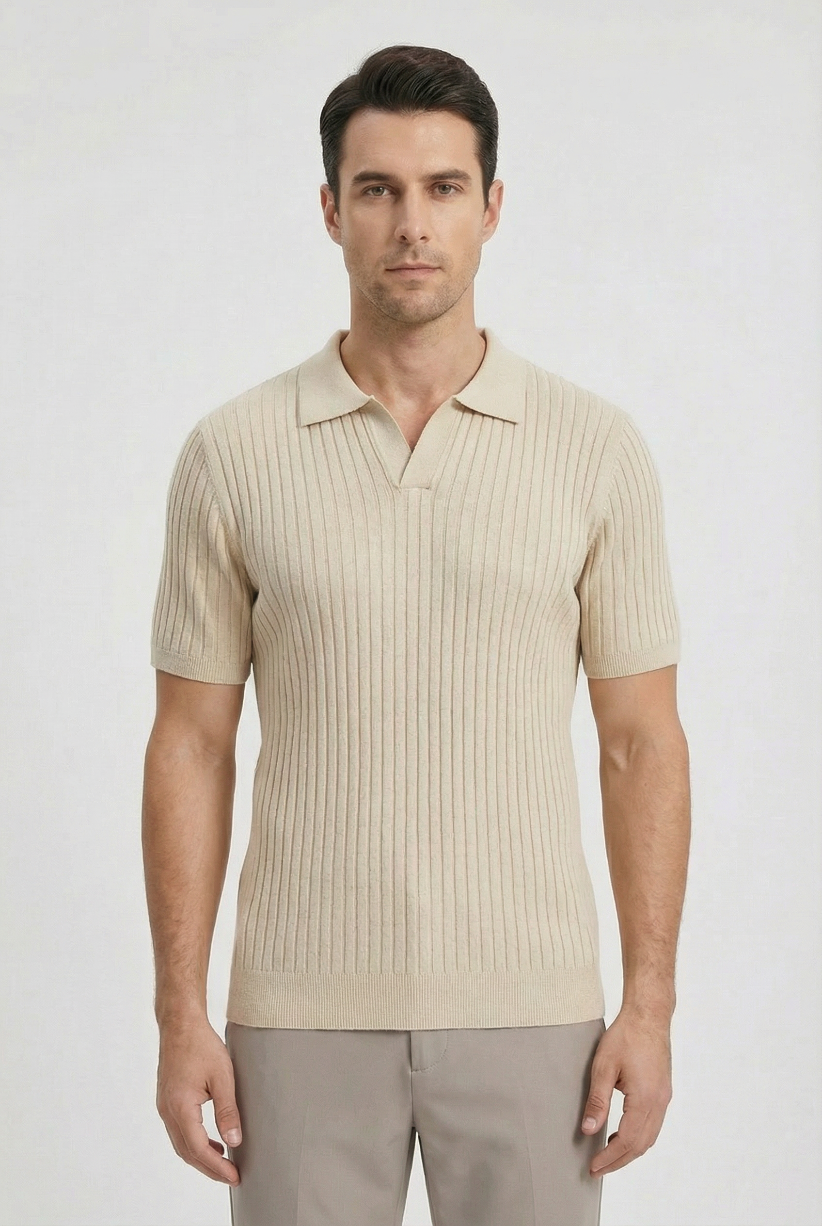 Polo Hombre Mezcla De Algodón Cuello En V Con Mangas Cortas Casual 6