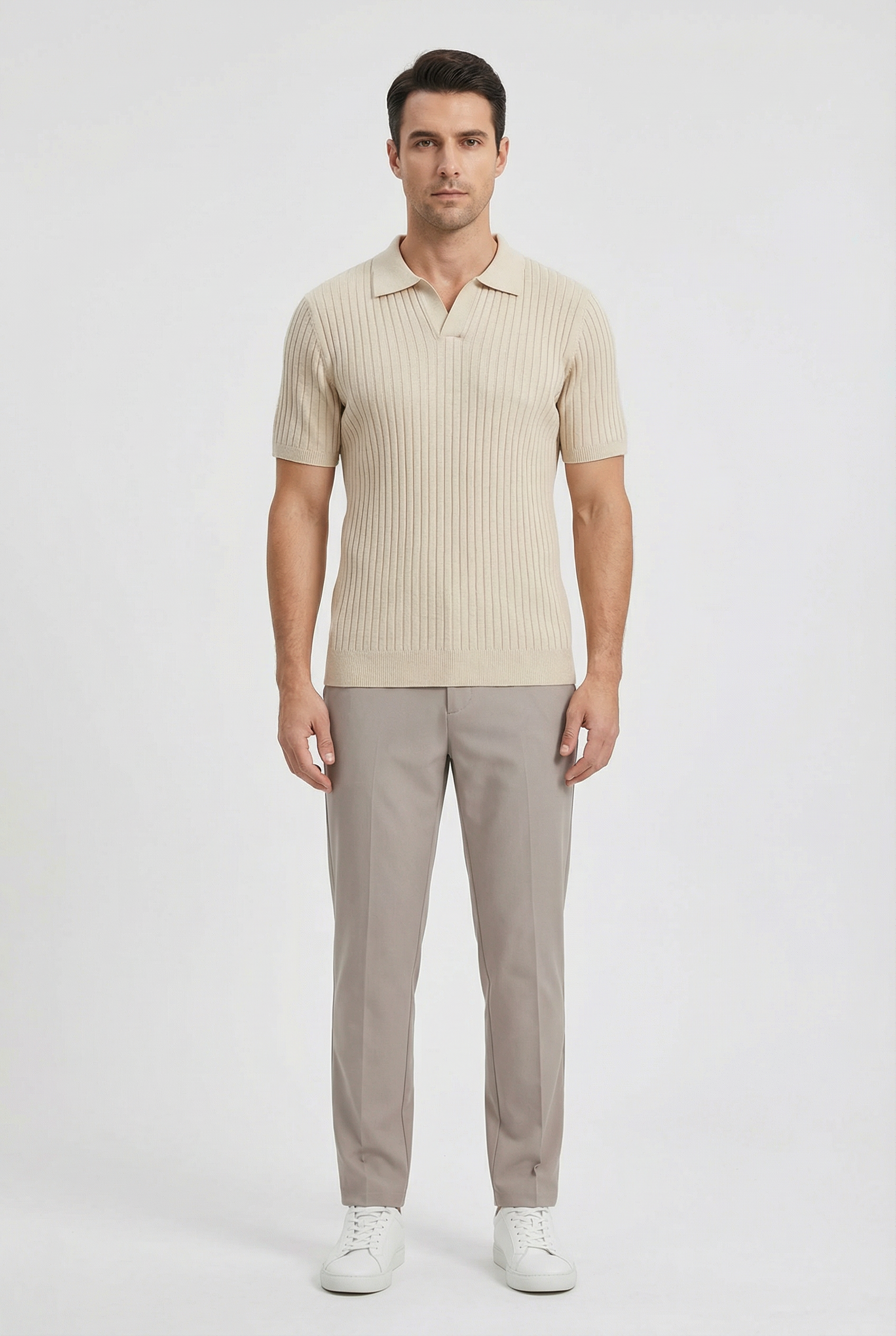 Polo Hombre Mezcla De Algodón Cuello En V Con Mangas Cortas Casual 7