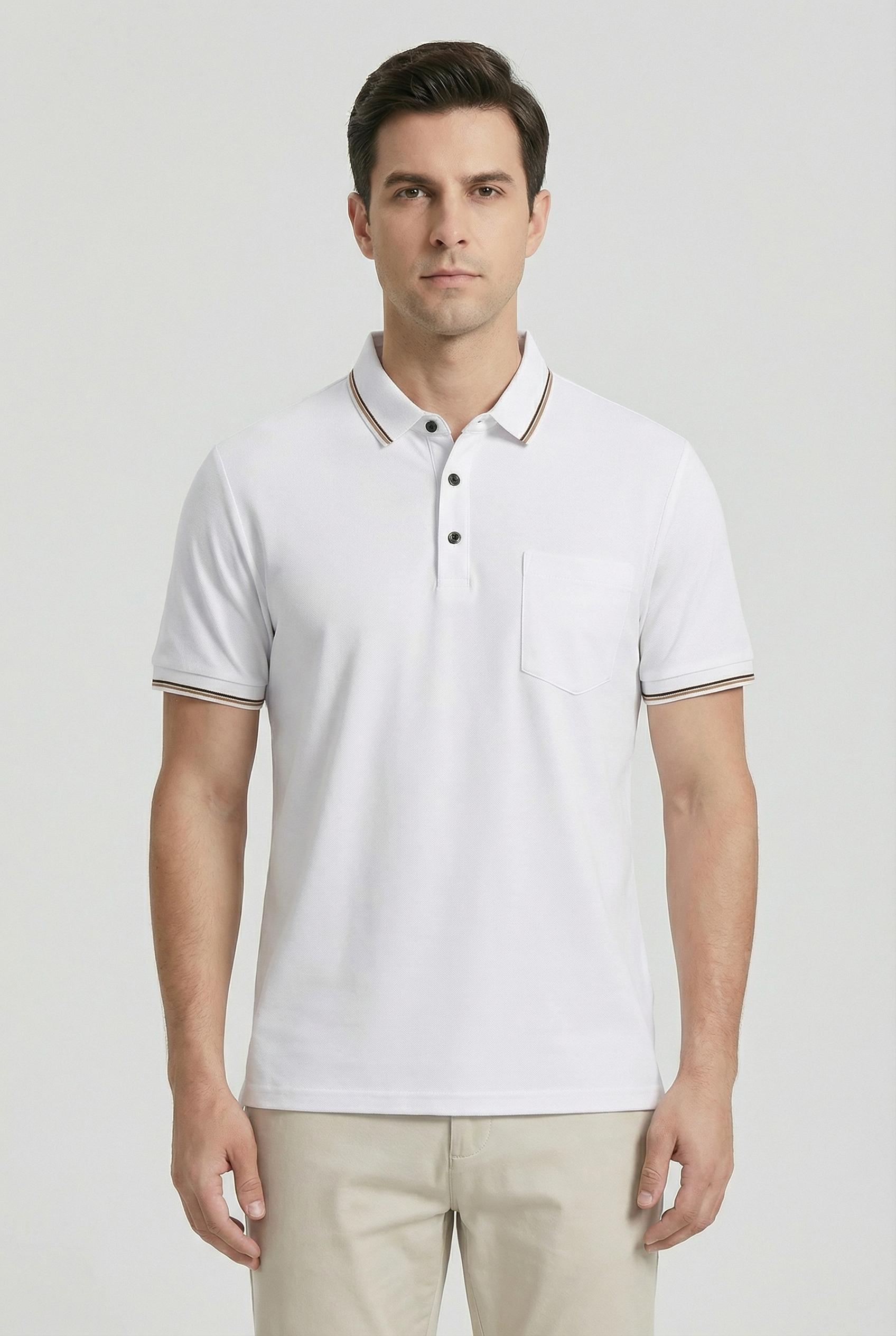 Polo Hombre Mezcla de Algodón Transpirable Ajuste Entallado con Botones 6