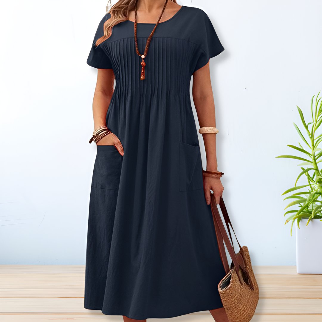Vestido Casual Mujer Tejido Ligero con Mangas Cortas y Bolsillos Laterales 0