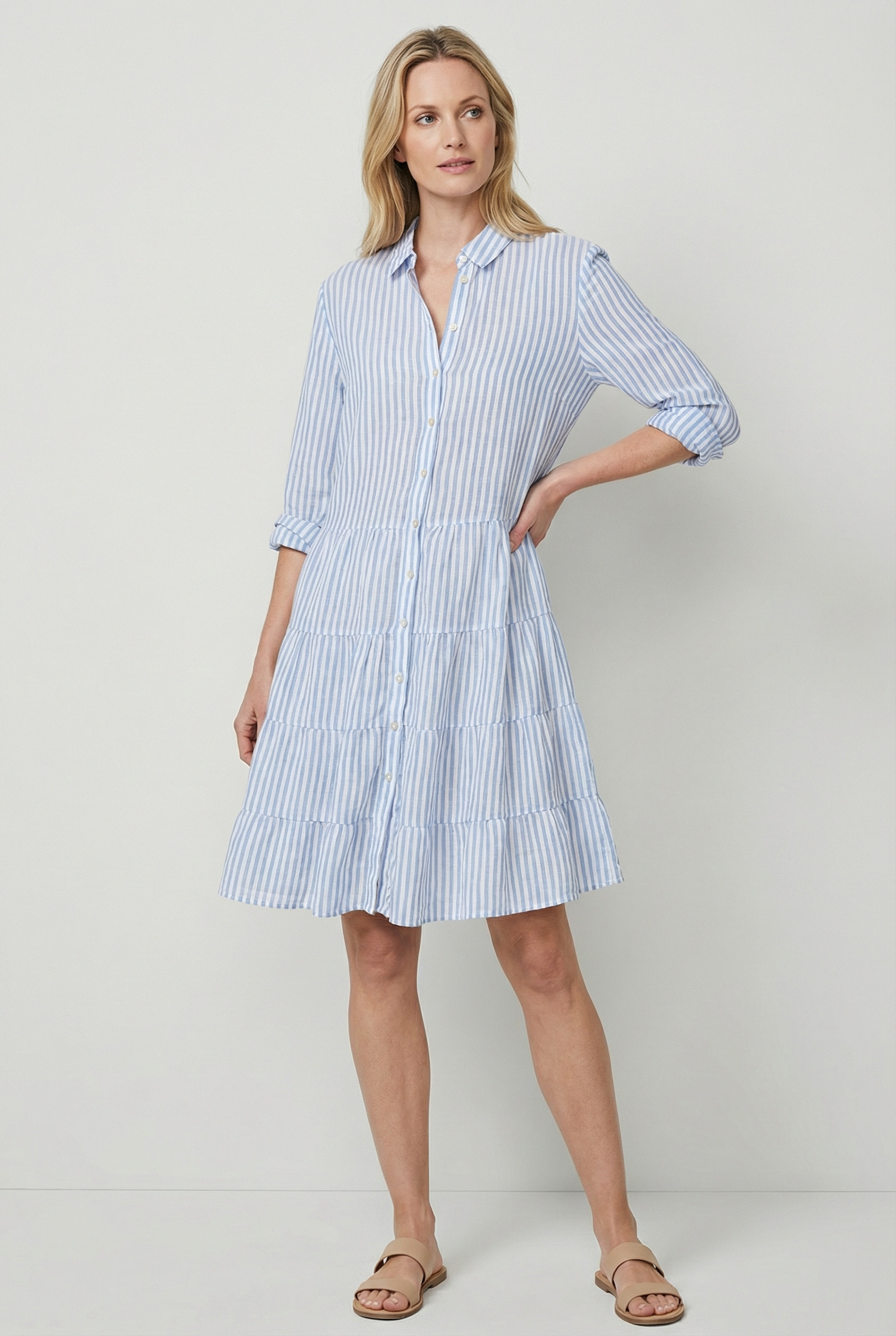 Vestido De Mujer Elegante De Poliéster Con Corte A Y Patrón De Rayas 1