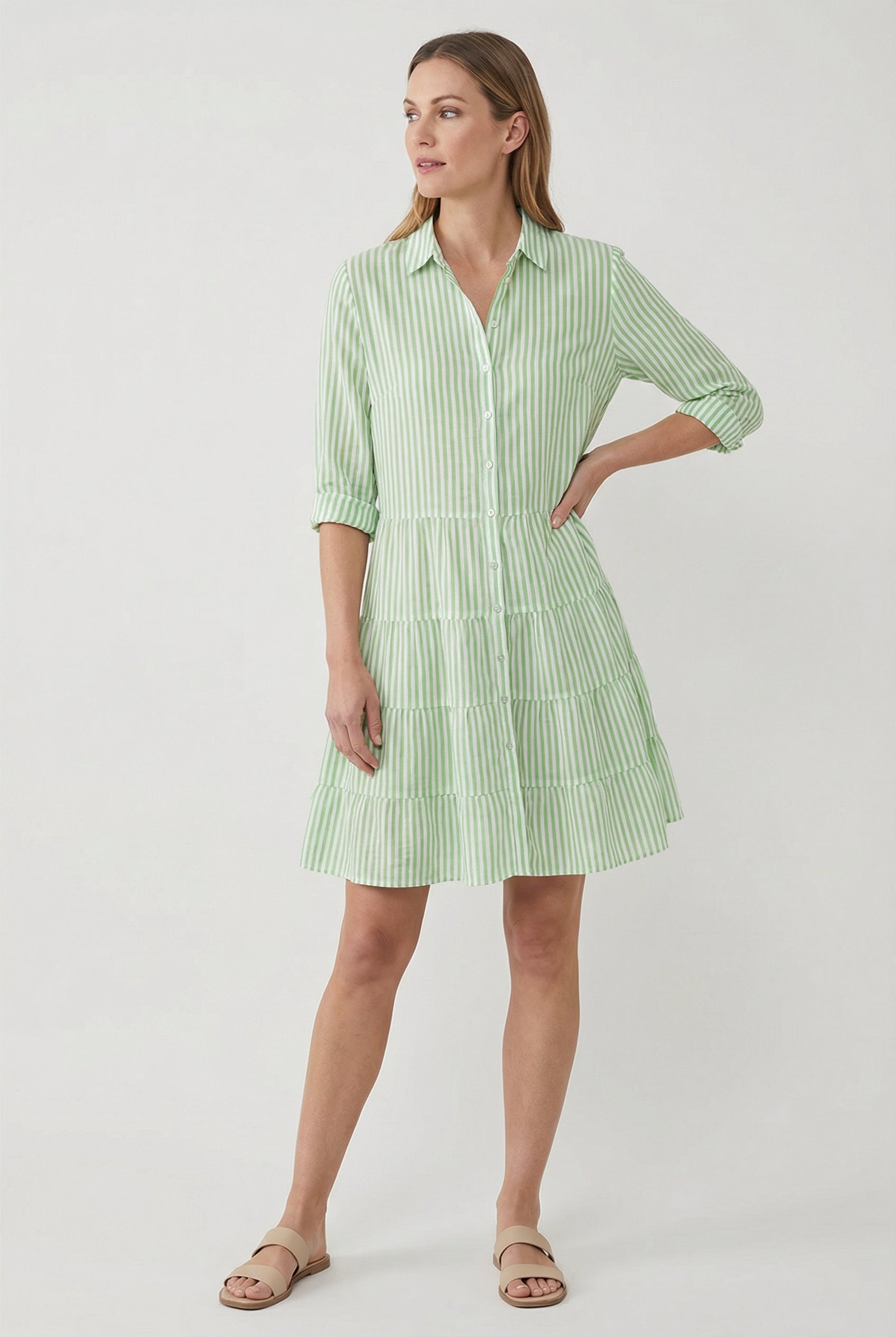 Vestido De Mujer Elegante De Poliéster Con Corte A Y Patrón De Rayas 5