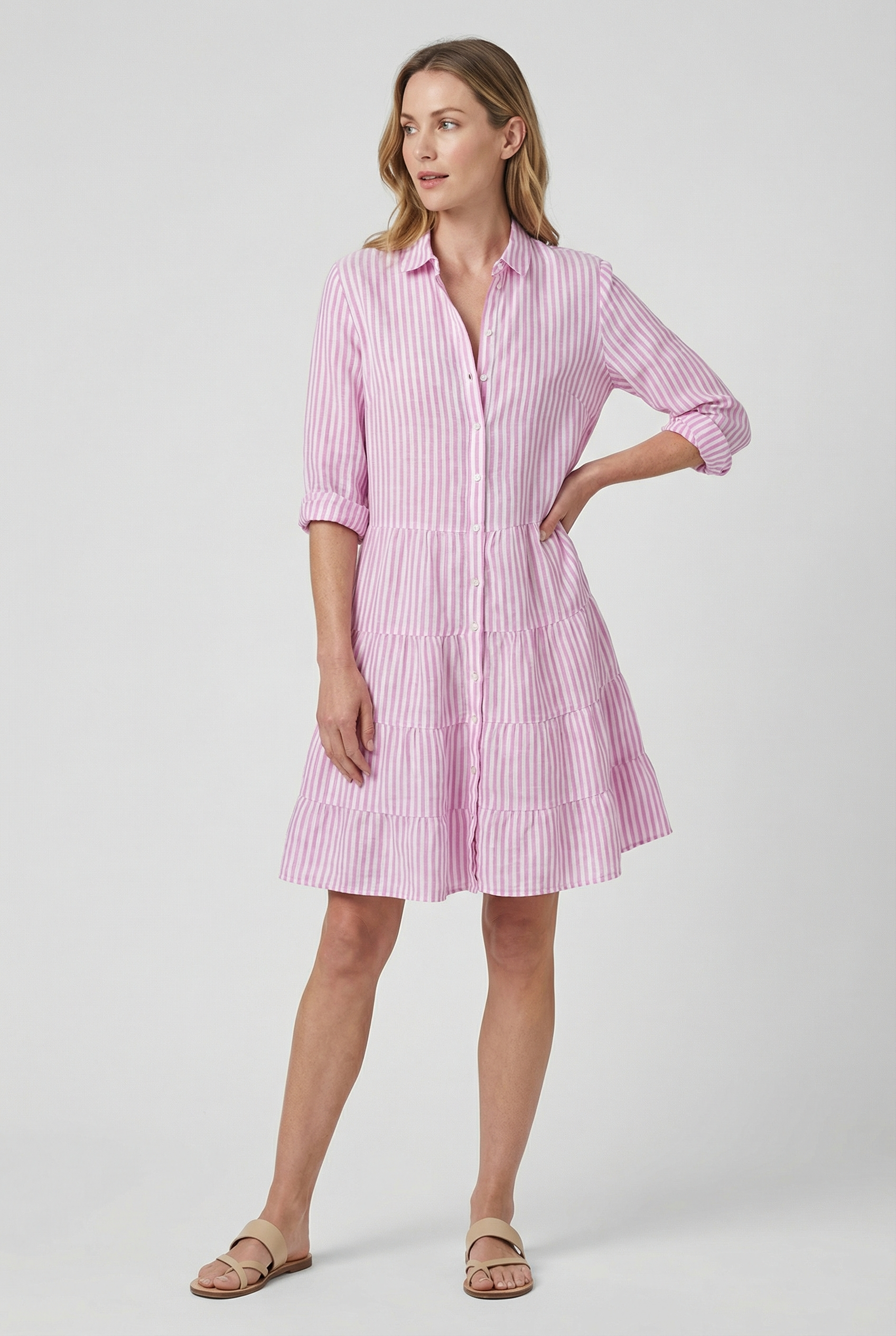 Vestido De Mujer Elegante De Poliéster Con Corte A Y Patrón De Rayas 7