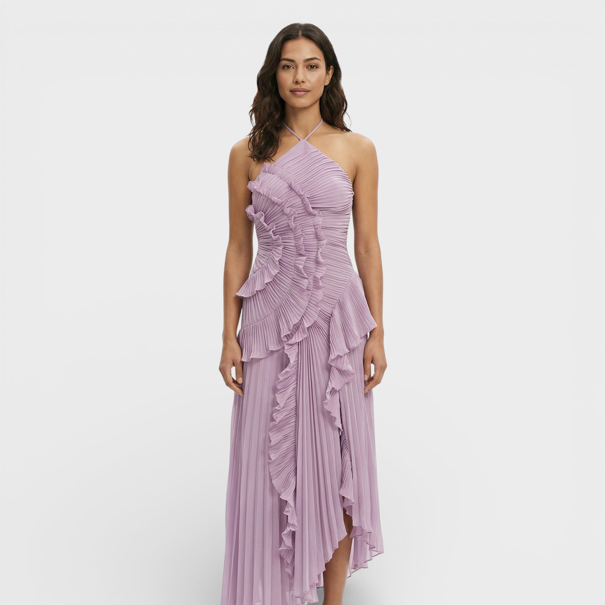 Vestido De Mujer Largo Plisado Fluido Con Cuello Halter Para Eventos Nocturnos 1