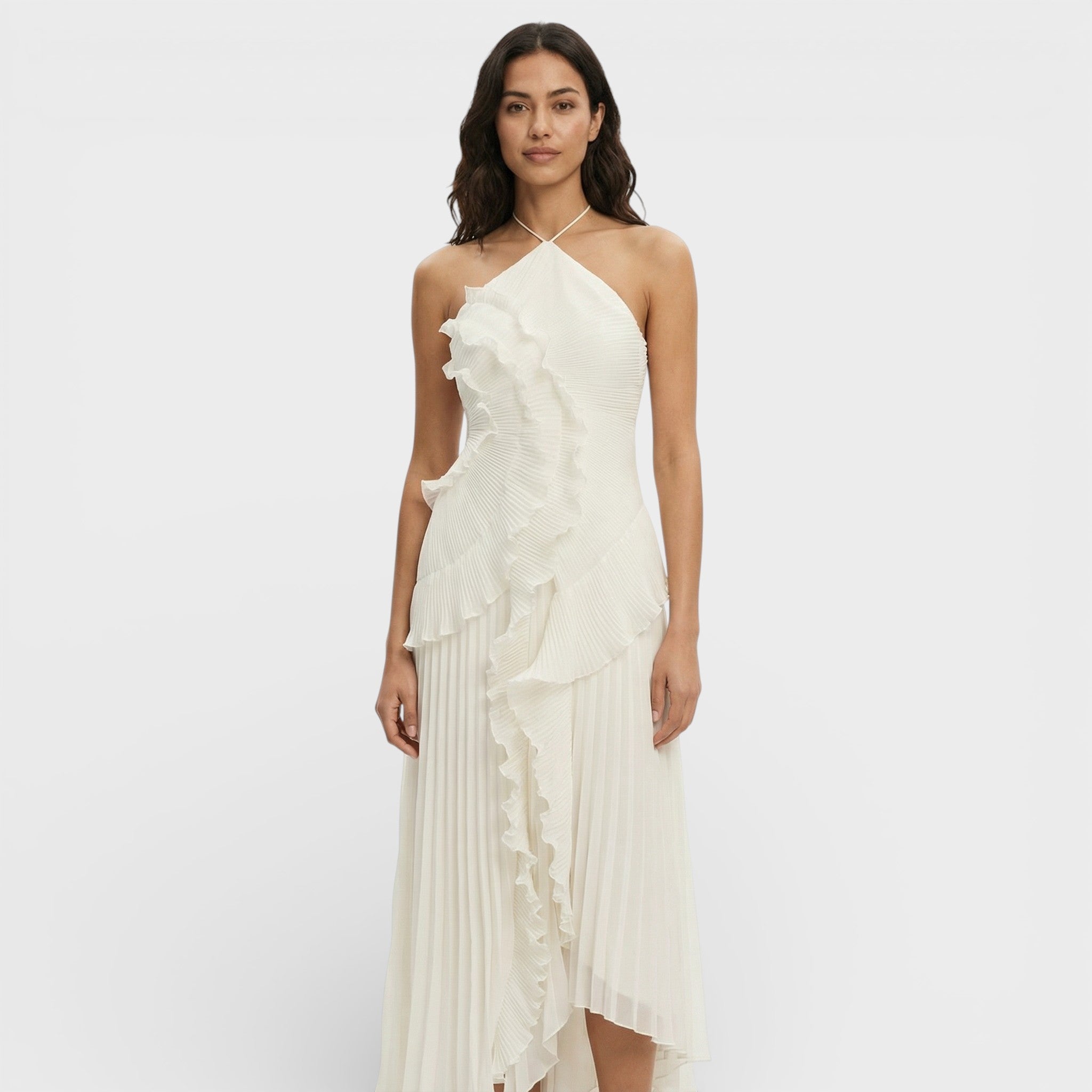 Vestido De Mujer Largo Plisado Fluido Con Cuello Halter Para Eventos Nocturnos 6