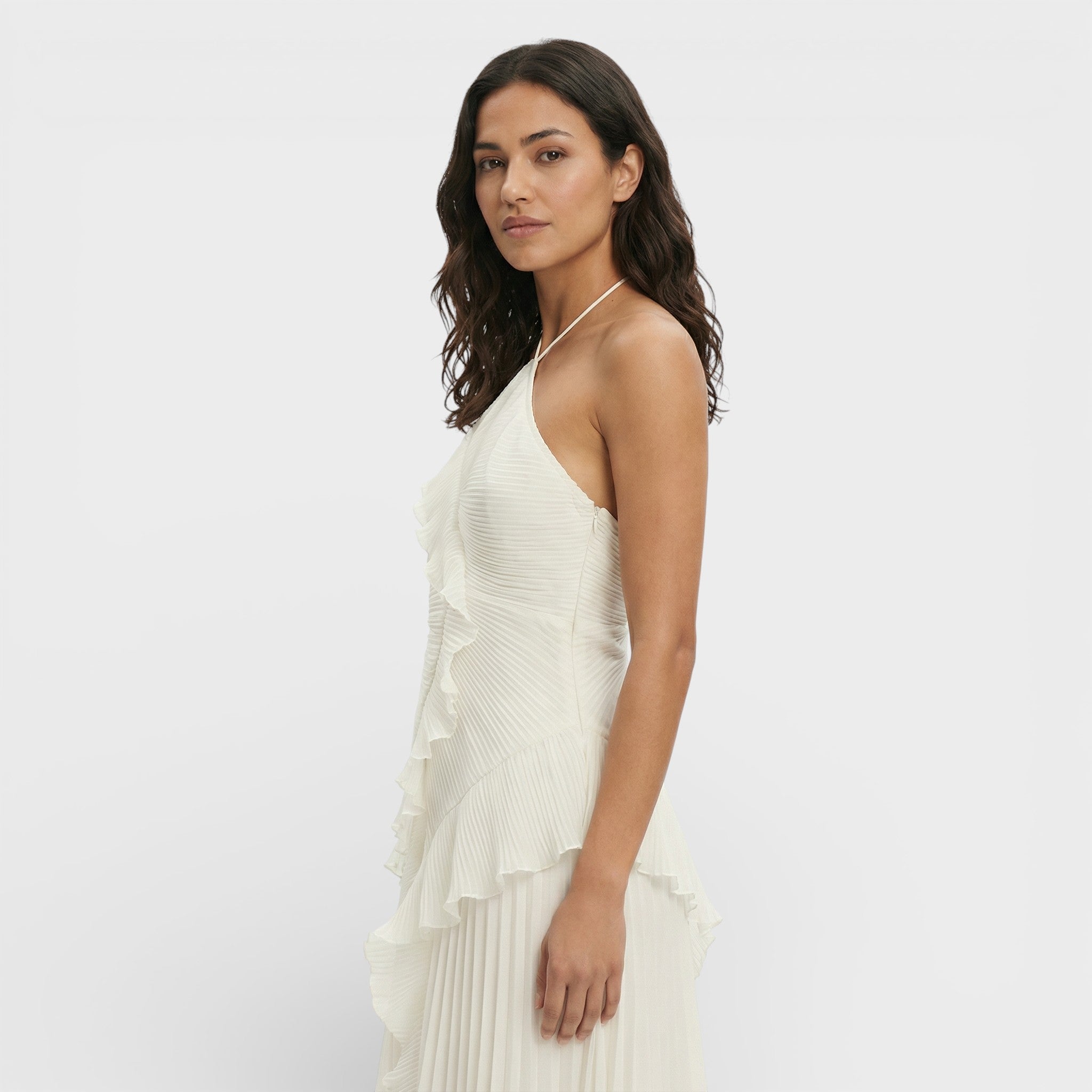 Vestido De Mujer Largo Plisado Fluido Con Cuello Halter Para Eventos Nocturnos 7