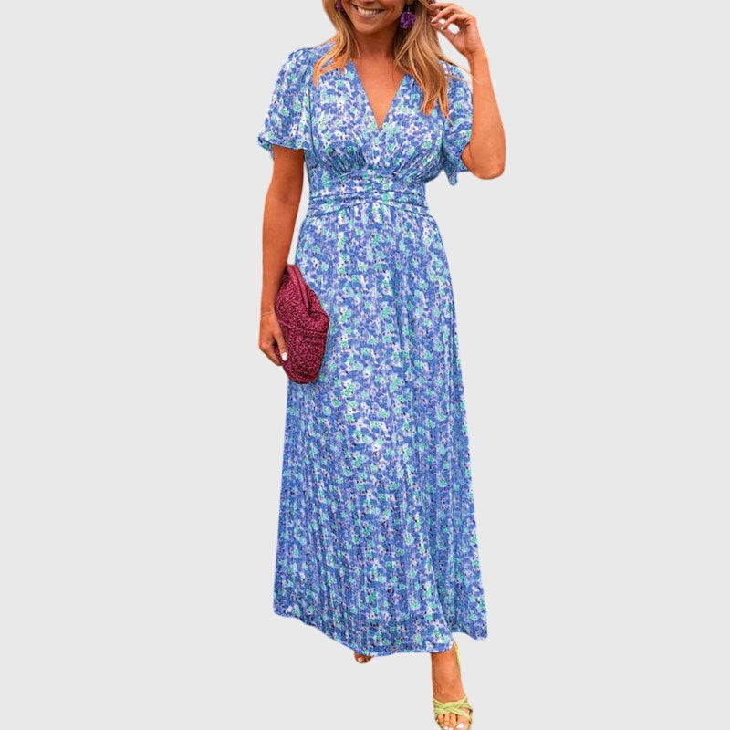 Vestido De Mujer Ligero Floral Escote En V Casual Elegante Para Verano 0