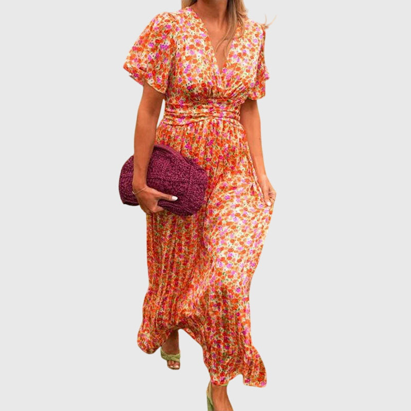 Vestido De Mujer Ligero Floral Escote En V Casual Elegante Para Verano 3