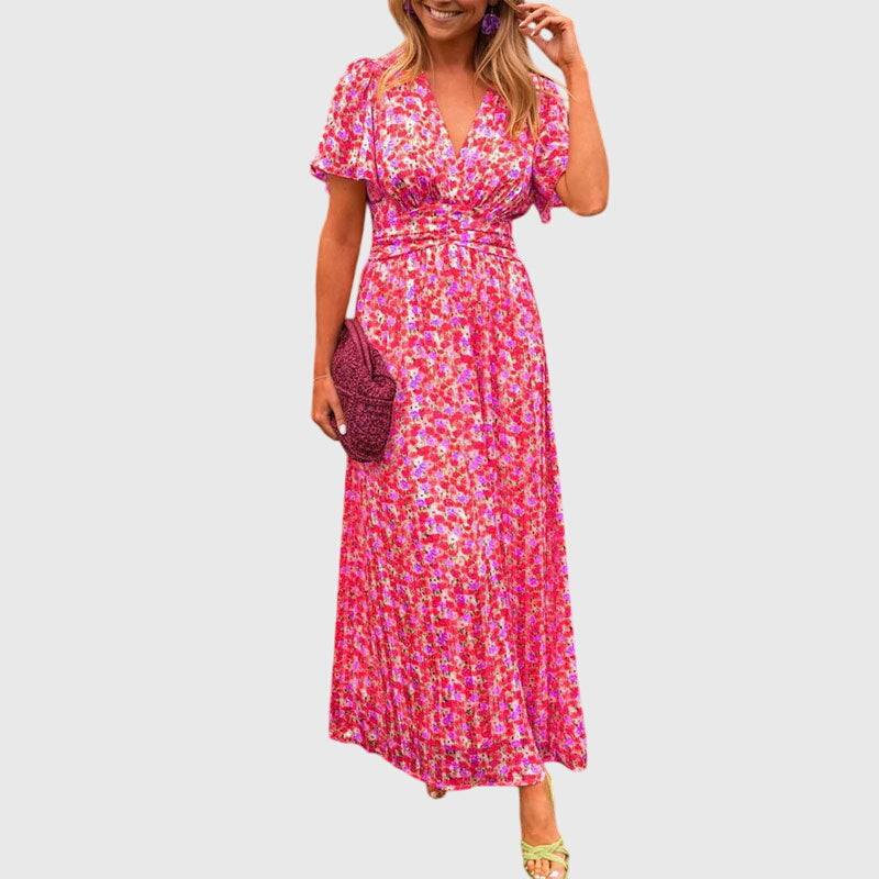 Vestido De Mujer Ligero Floral Escote En V Casual Elegante Para Verano 6
