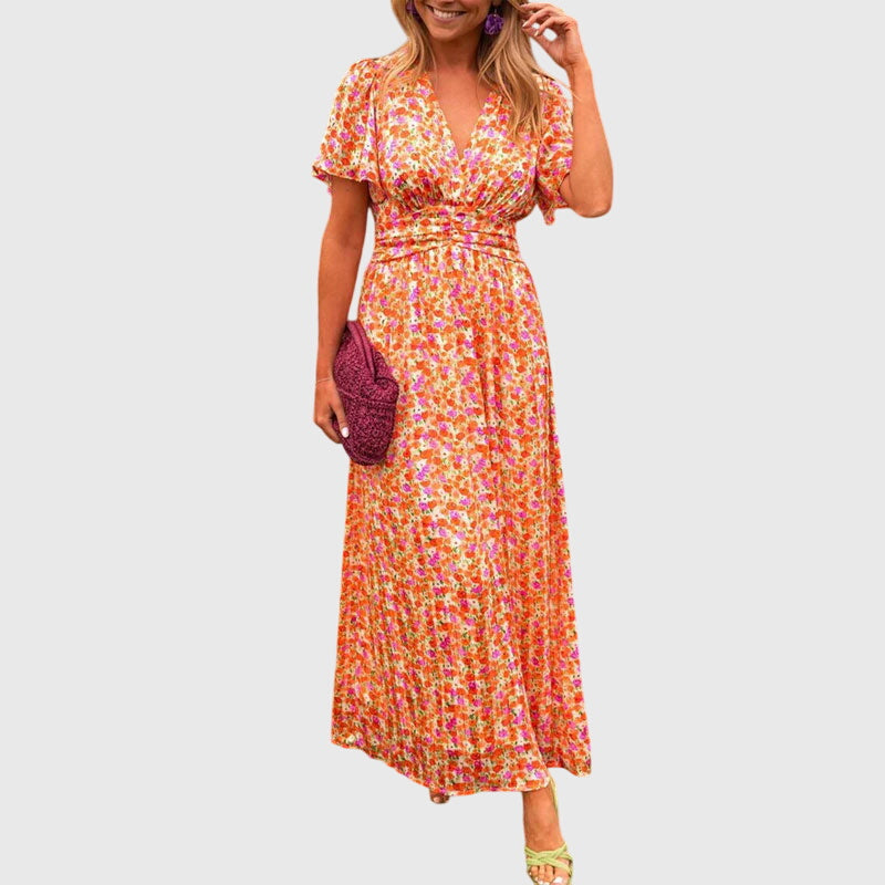 Vestido De Mujer Ligero Floral Escote En V Casual Elegante Para Verano 7