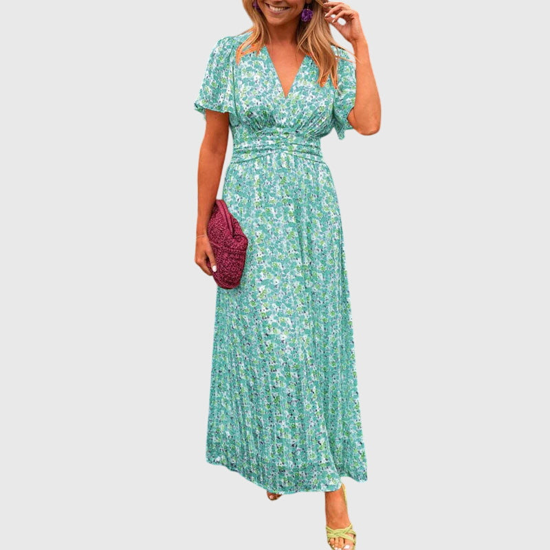 Vestido De Mujer Ligero Floral Escote En V Casual Elegante Para Verano 9