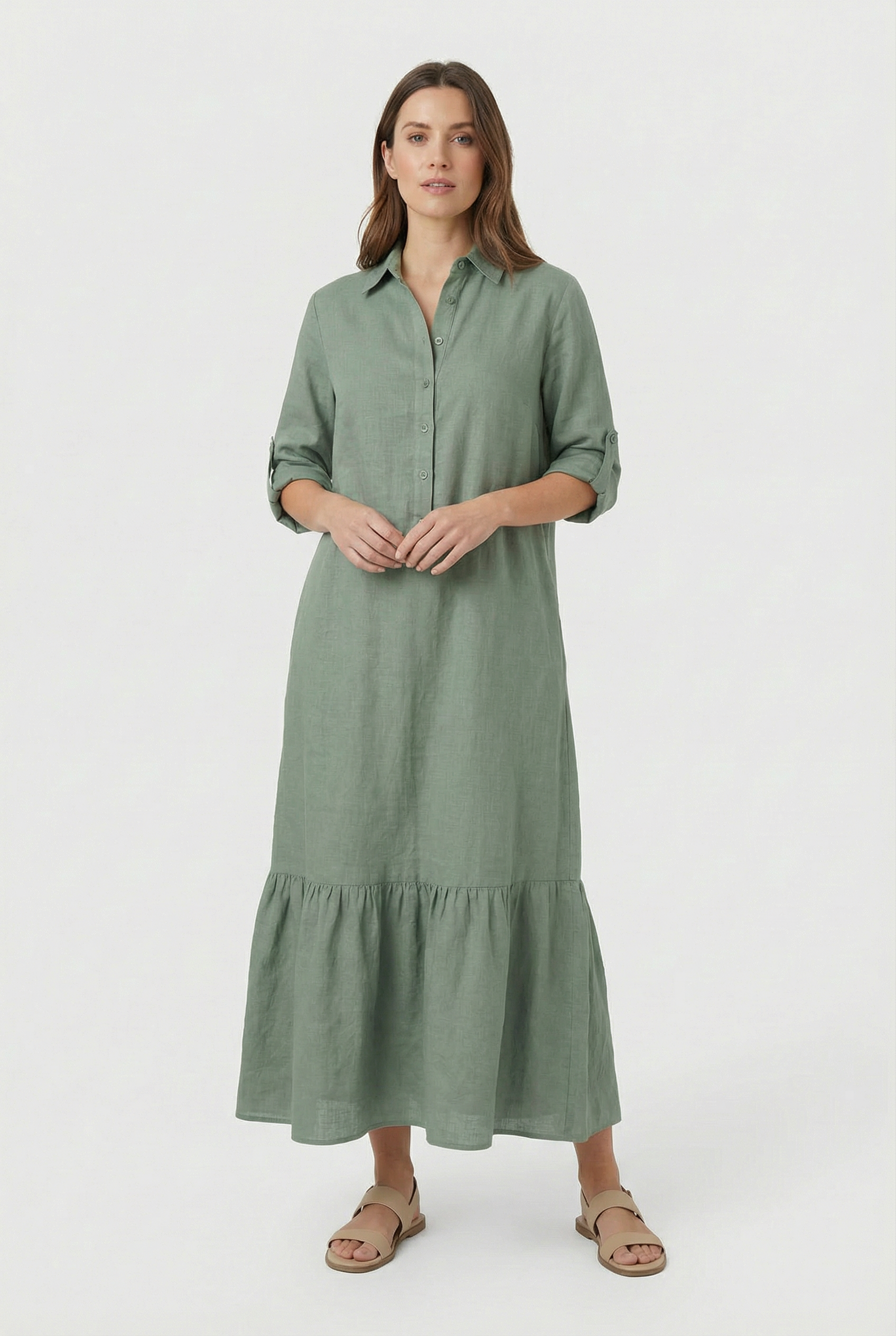 Vestido Largo Mujer Algodón Elegante Con Mangas Largas Y Diseño Clásico 10