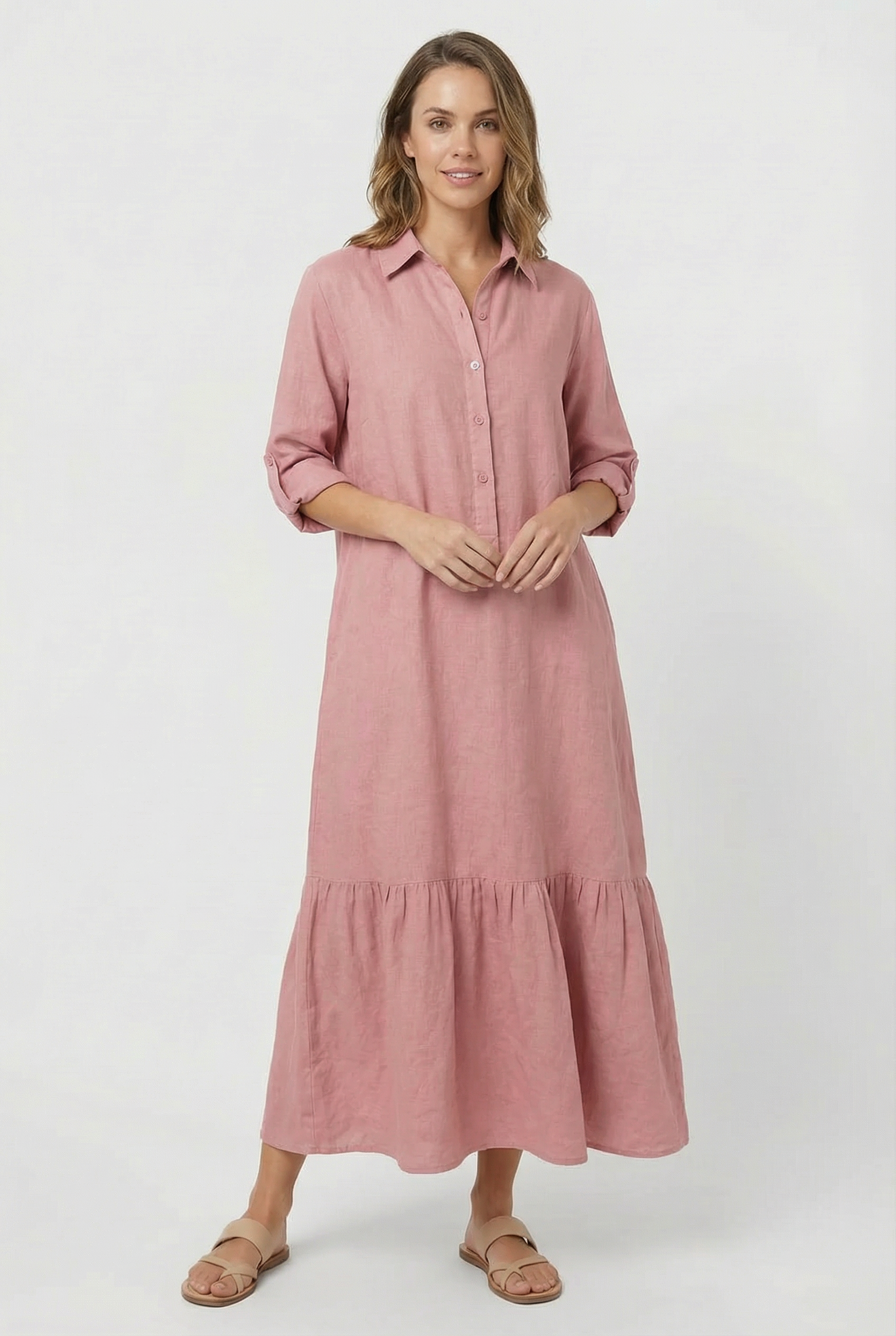 Vestido Largo Mujer Algodón Elegante Con Mangas Largas Y Diseño Clásico 8