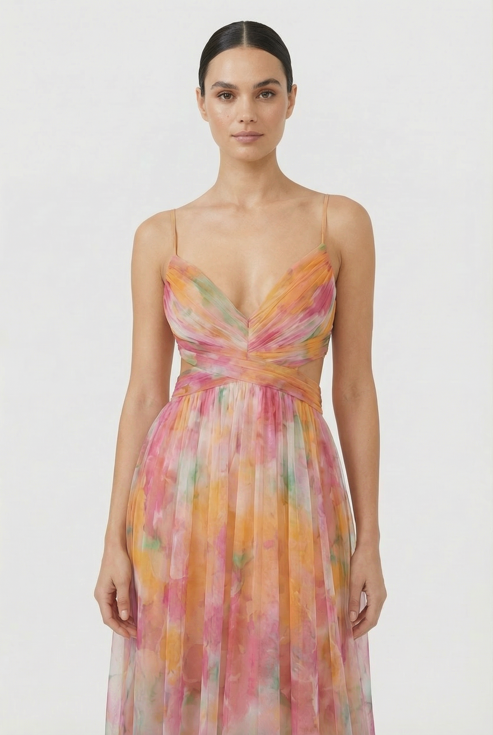 Vestido Largo Mujer Gasa Floral Elegante Con Ajuste Personalizable Para Fiesta 1