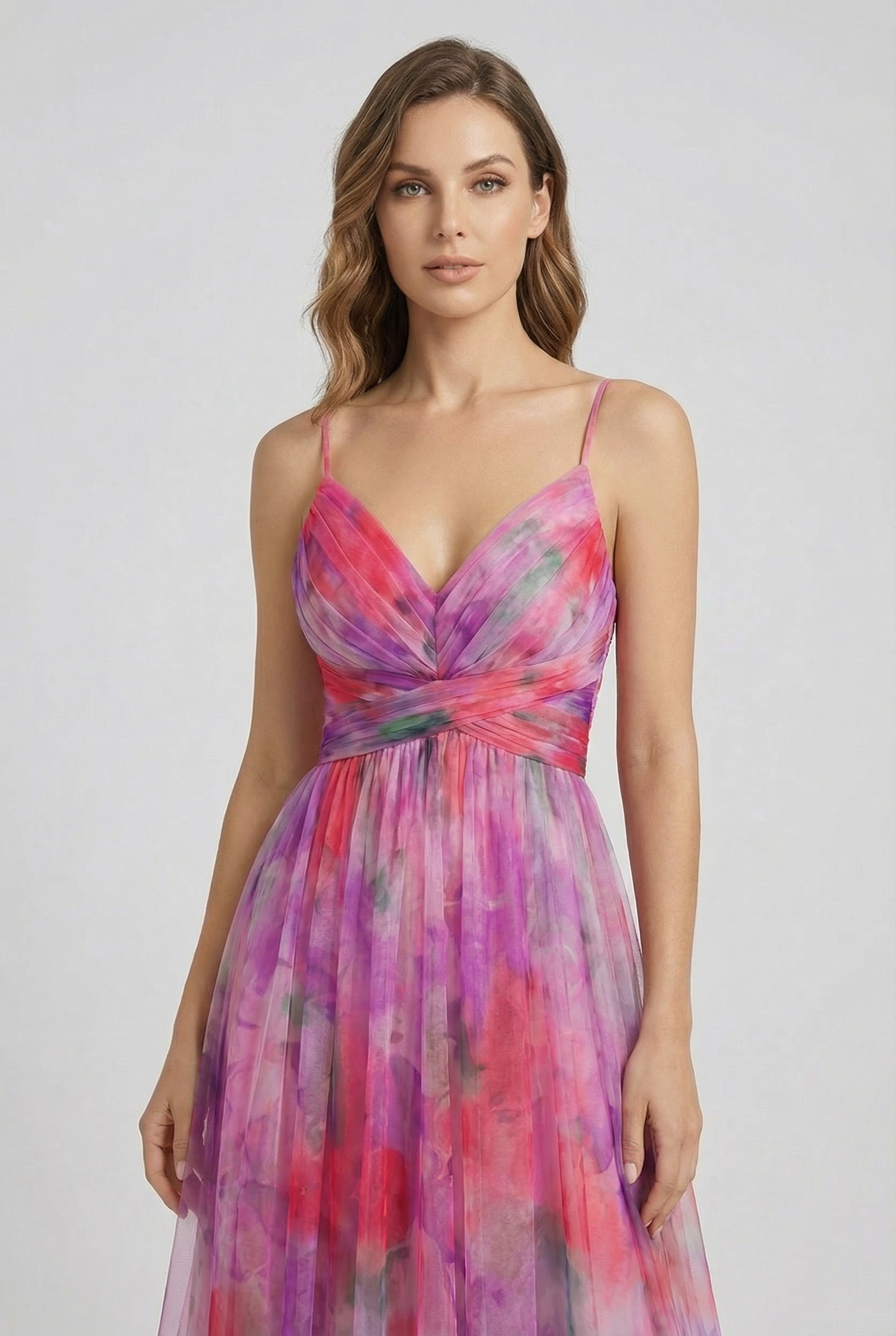 Vestido Largo Mujer Gasa Floral Elegante Con Ajuste Personalizable Para Fiesta 6