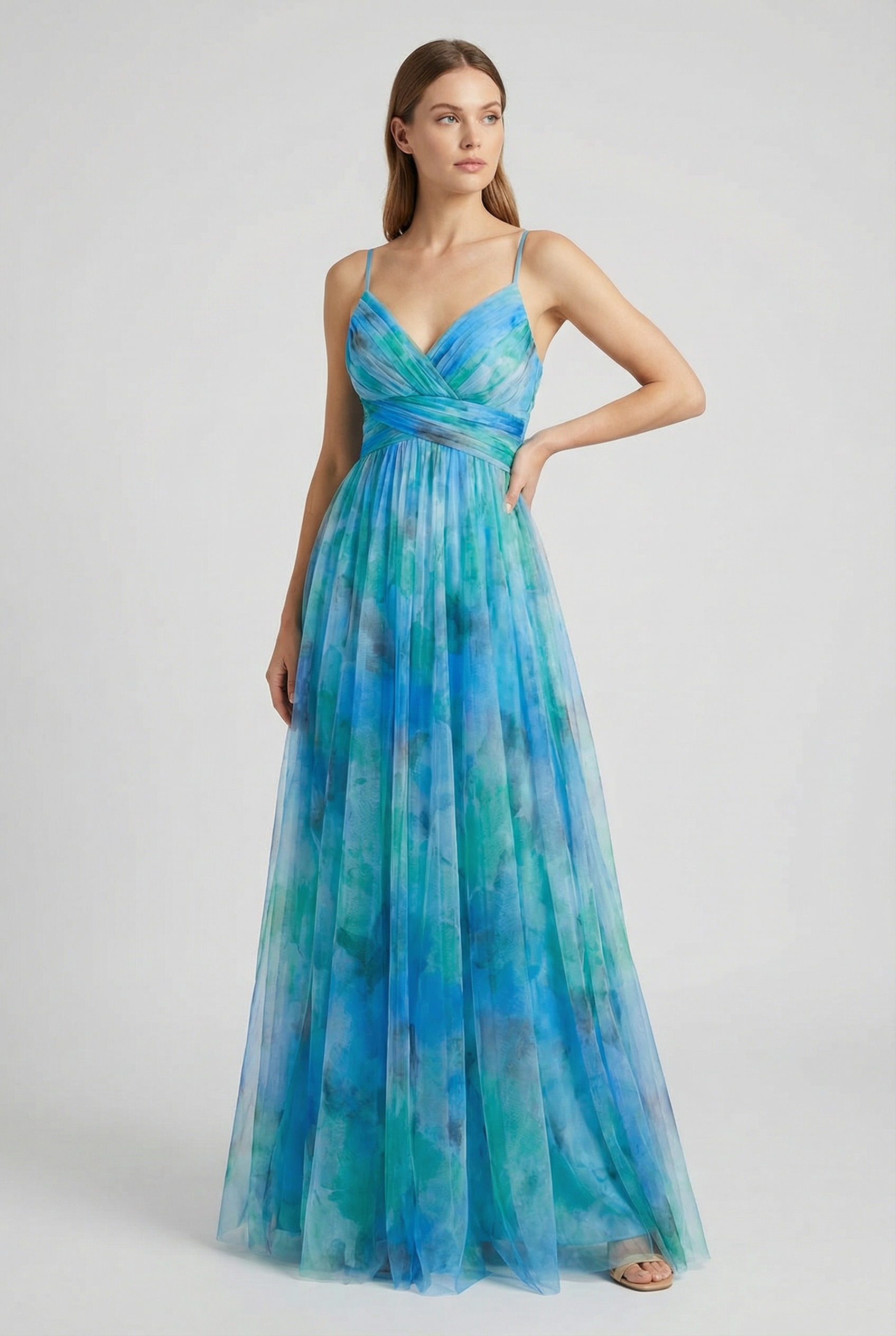 Vestido Largo Mujer Gasa Floral Elegante Con Ajuste Personalizable Para Fiesta 9