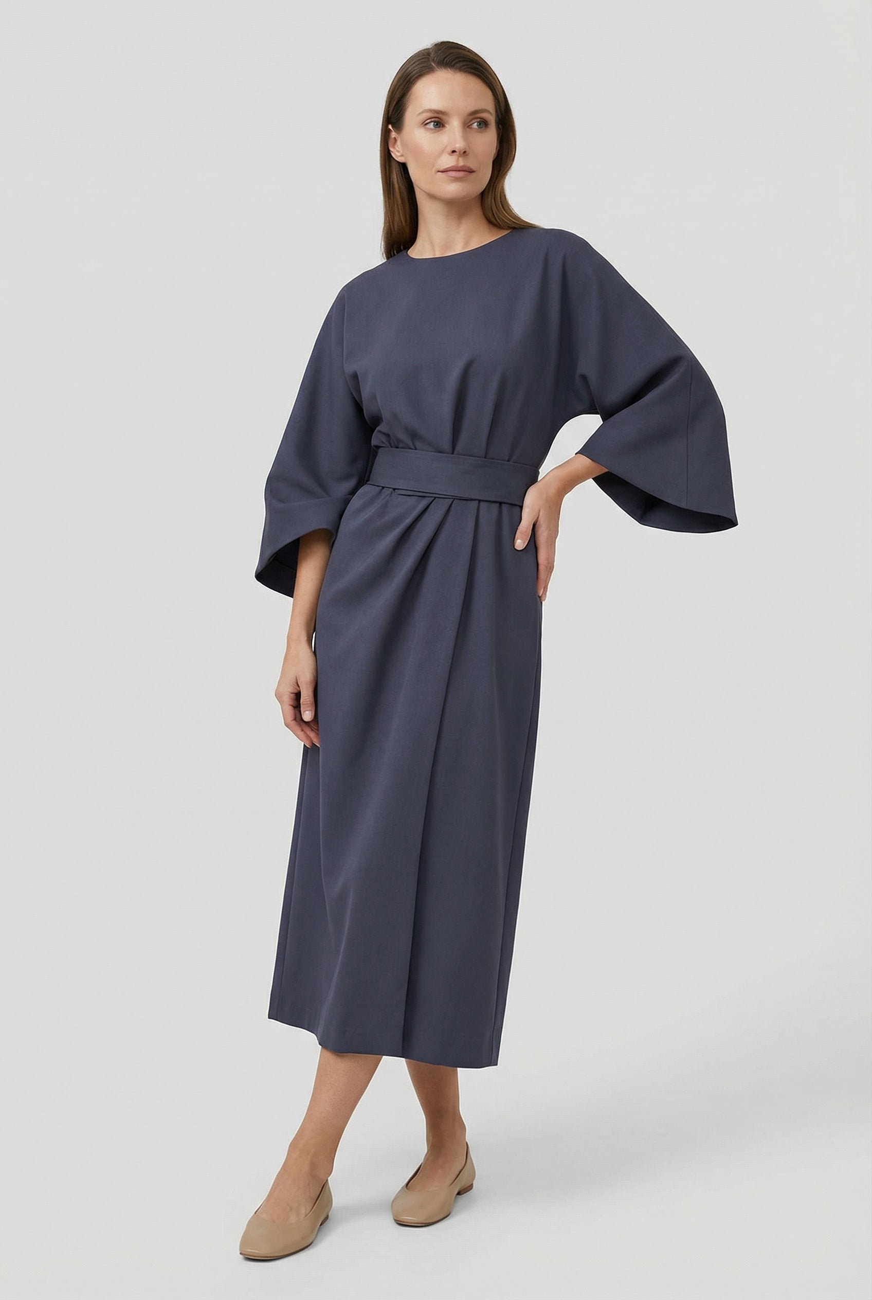 Vestido Largo Mujer Poliester Corte Holgado con Cinturón para Ocasiones Elegantes 5