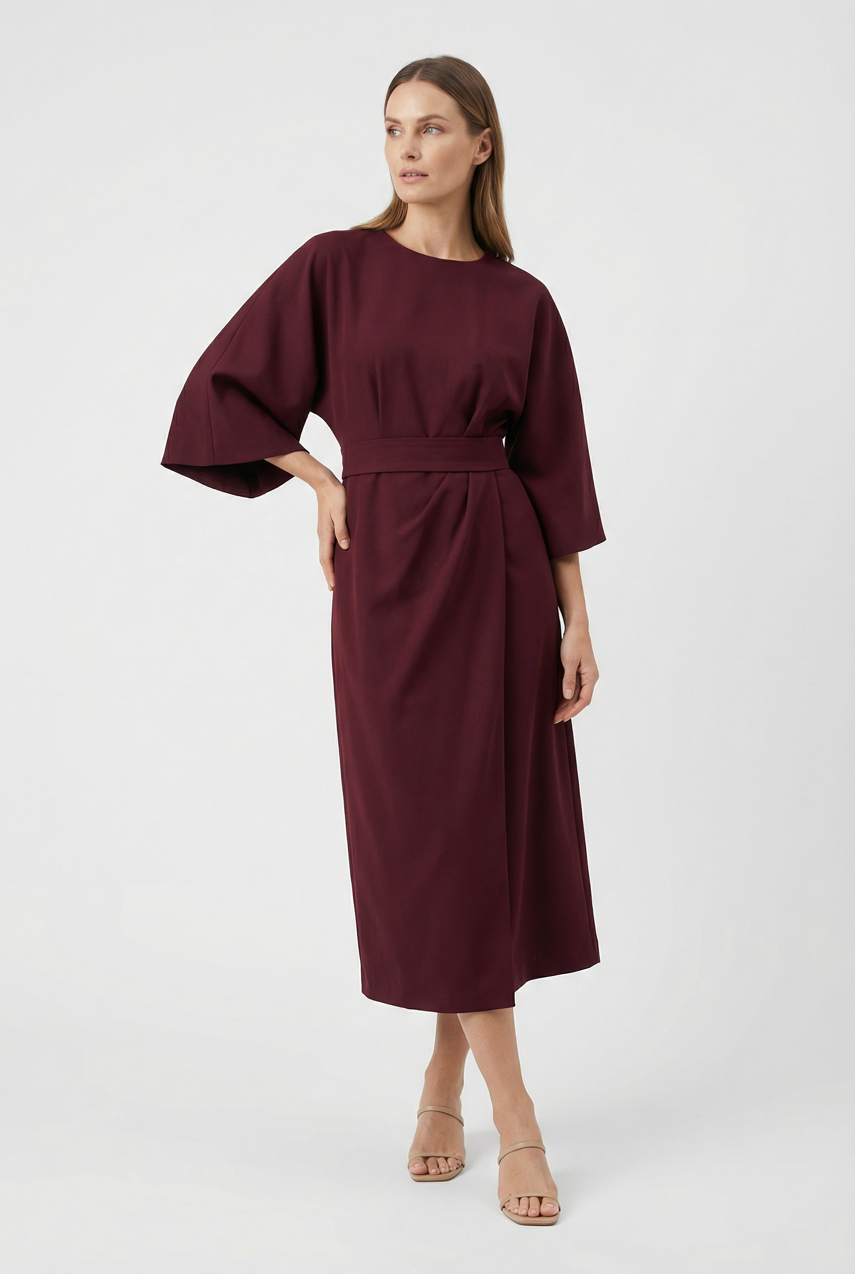 Vestido Largo Mujer Poliester Corte Holgado con Cinturón para Ocasiones Elegantes 7