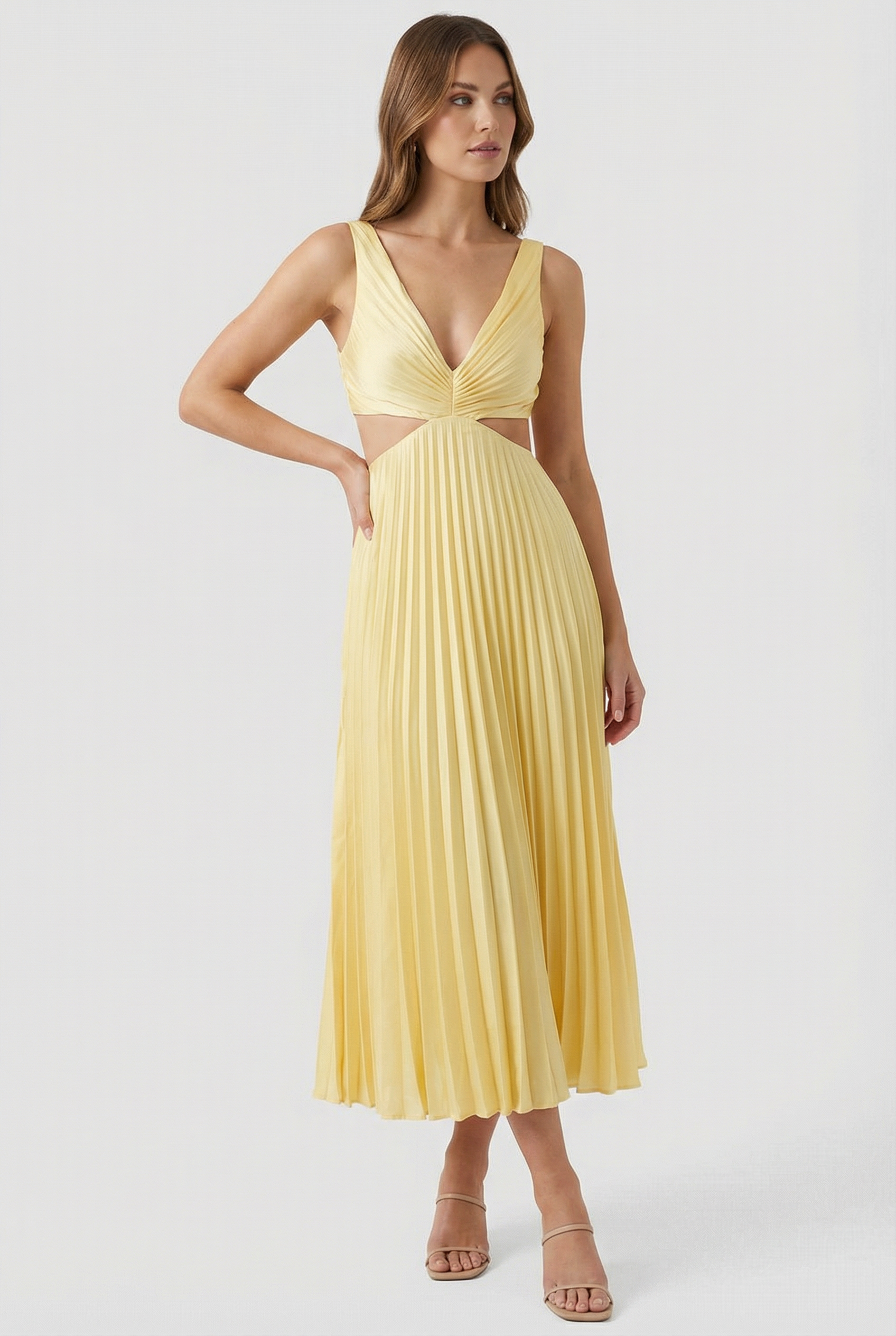 Vestido Largo Mujer Poliéster Escote en V Plisado Elegante 1