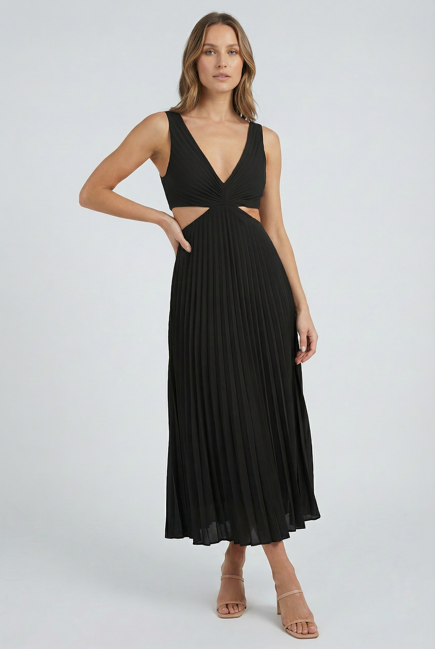Vestido Largo Mujer Poliéster Escote en V Plisado Elegante 10