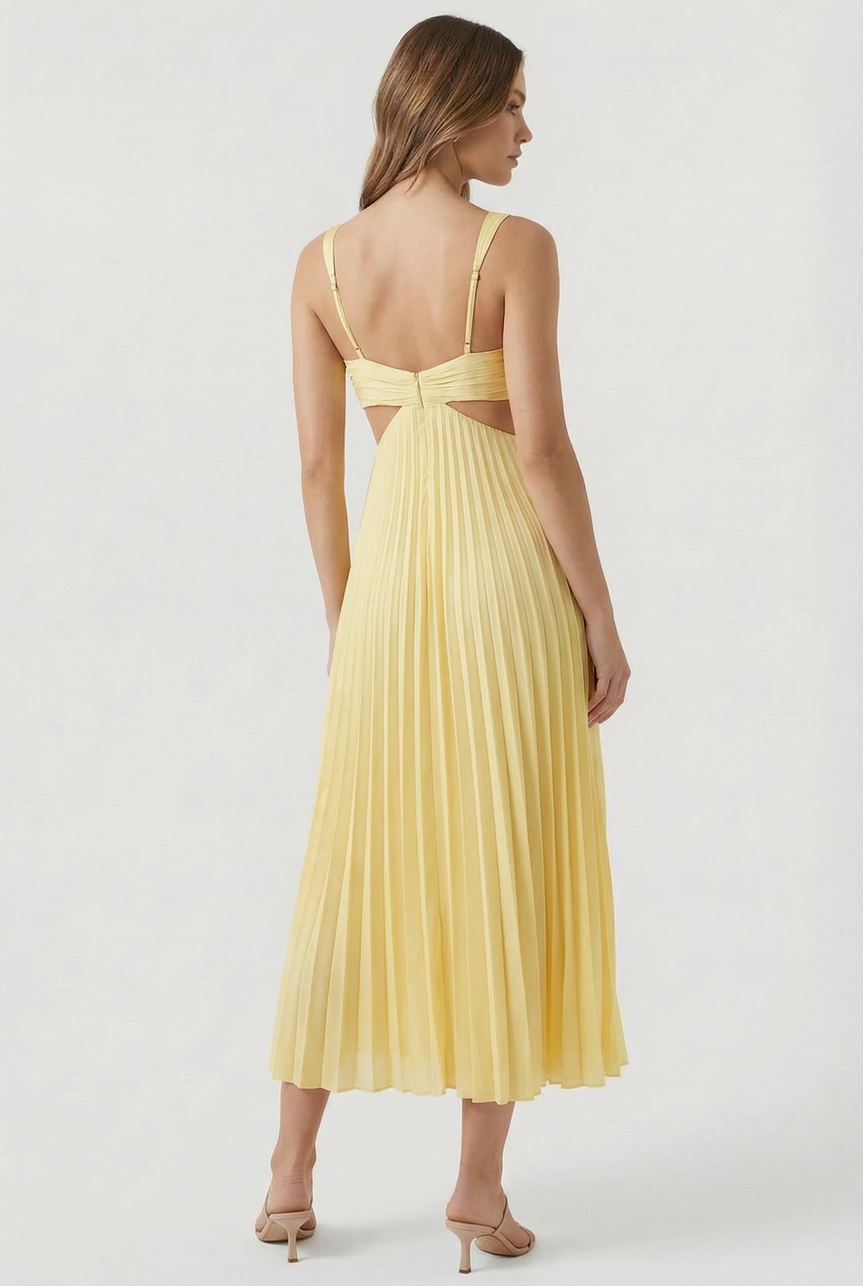 Vestido Largo Mujer Poliéster Escote en V Plisado Elegante 2