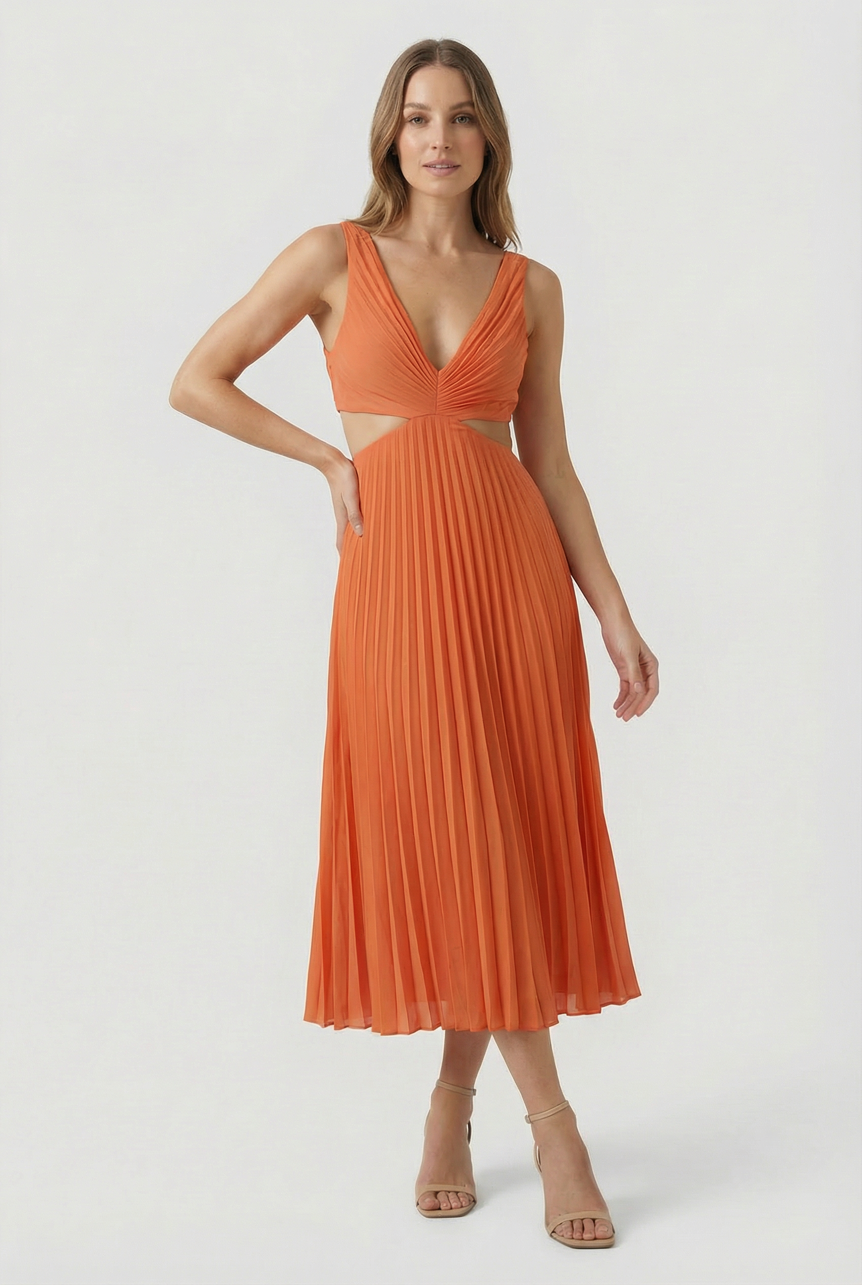 Vestido Largo Mujer Poliéster Escote en V Plisado Elegante 7