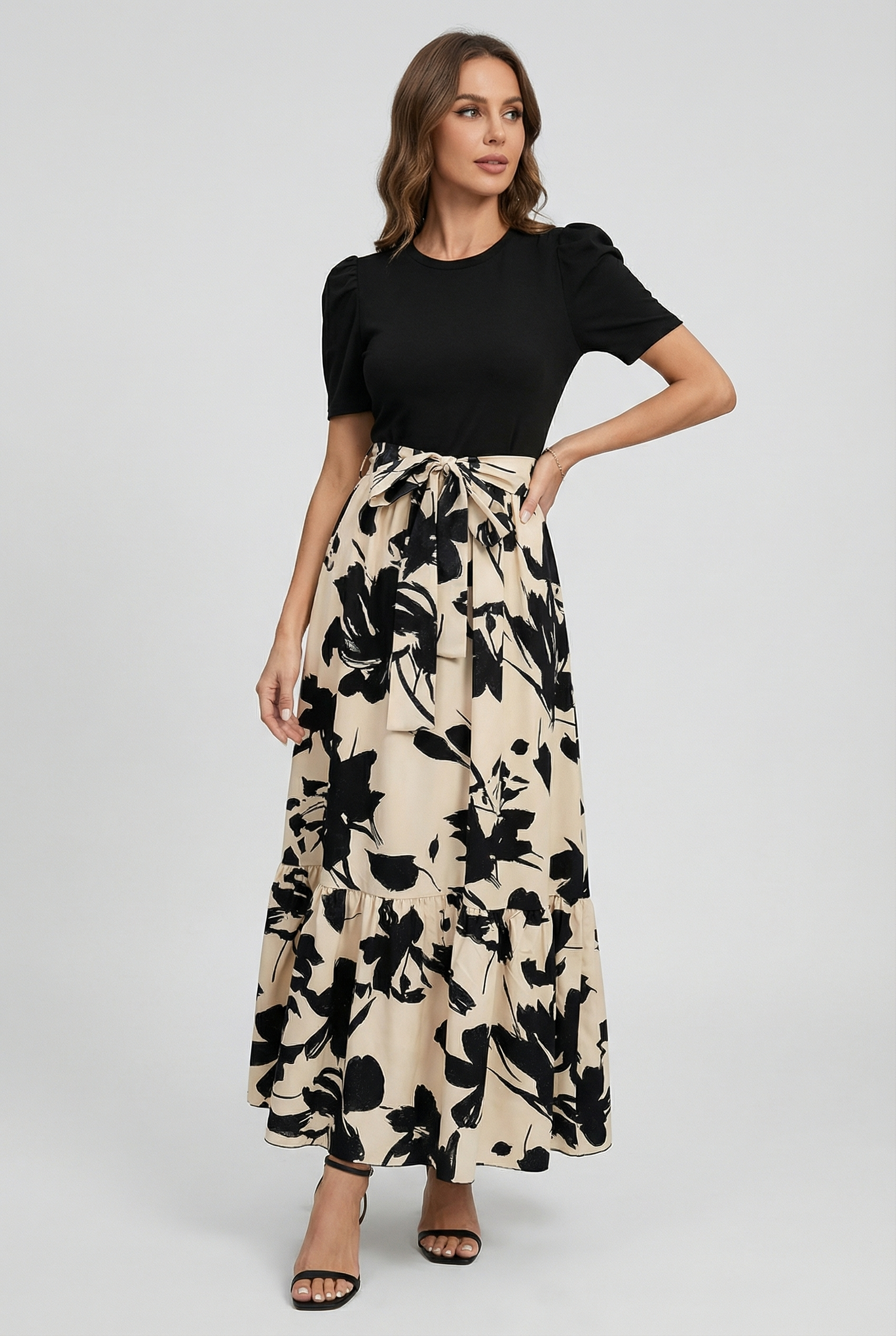 Vestido Largo Mujer Poliéster Estampado Floral Corte A Elegante Para Verano 0