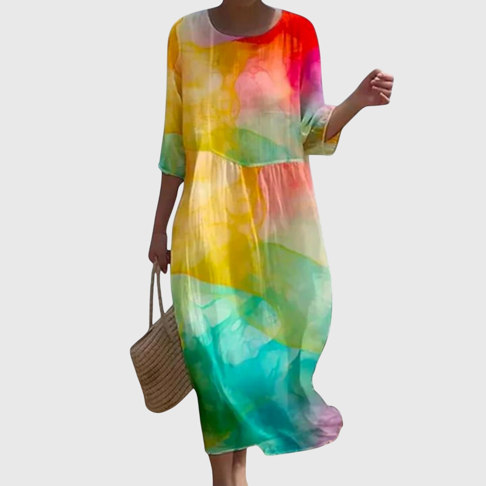 Vestido Largo Mujer Poliéster Floral Elegante Diseño Fluido 6