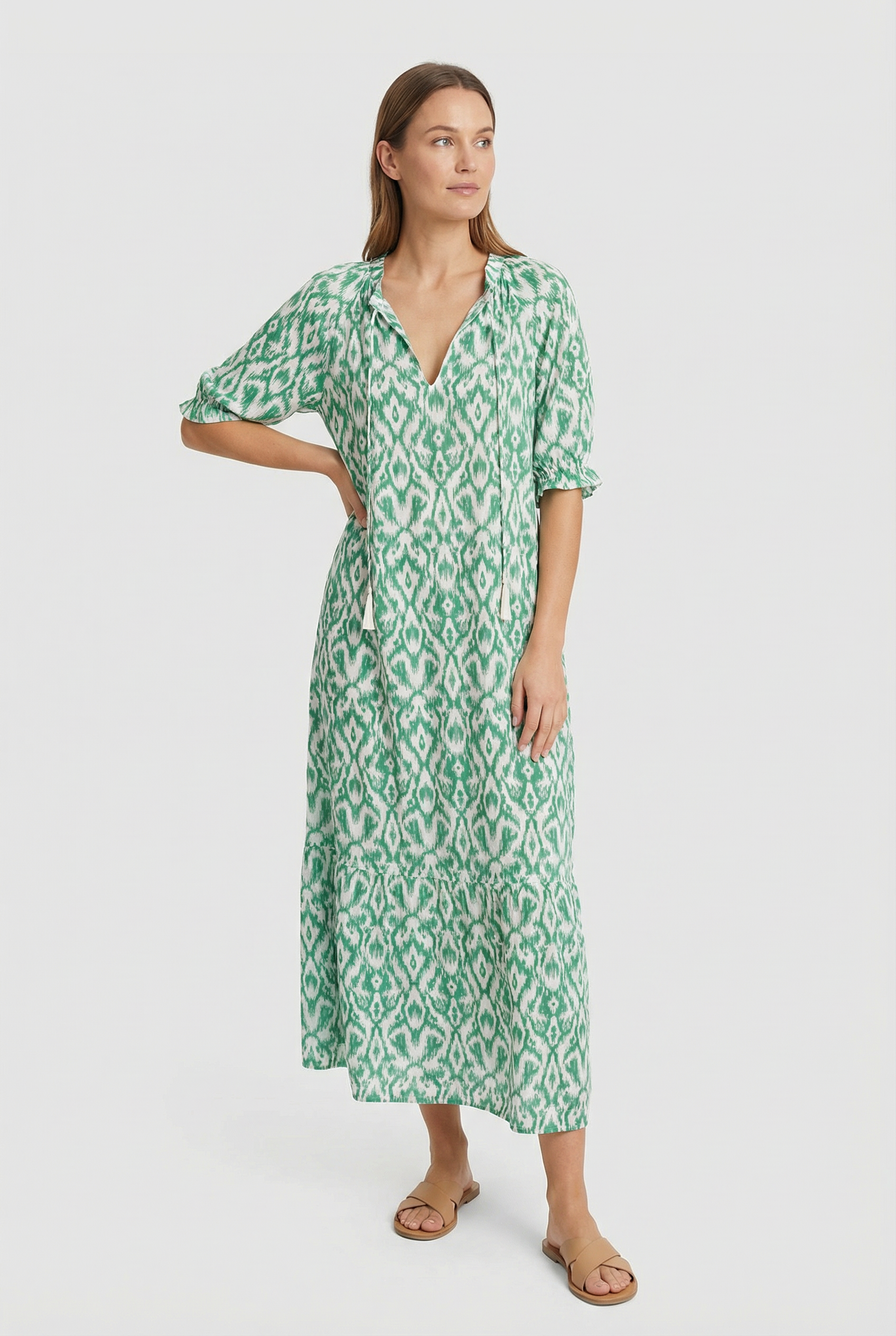 Vestido Largo Mujer Poliéster Floral Escote en V para Verano 4