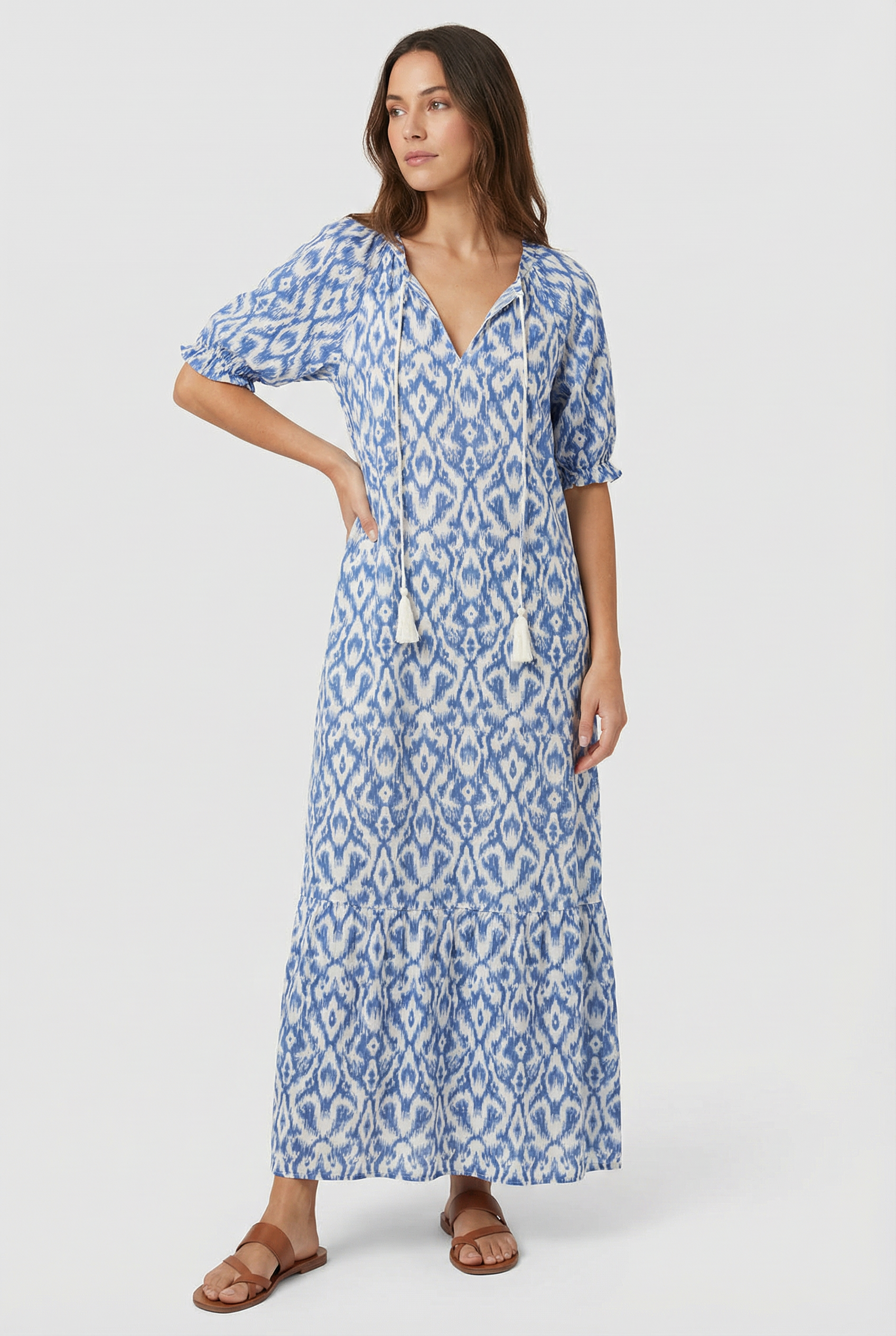 Vestido Largo Mujer Poliéster Floral Escote en V para Verano 7