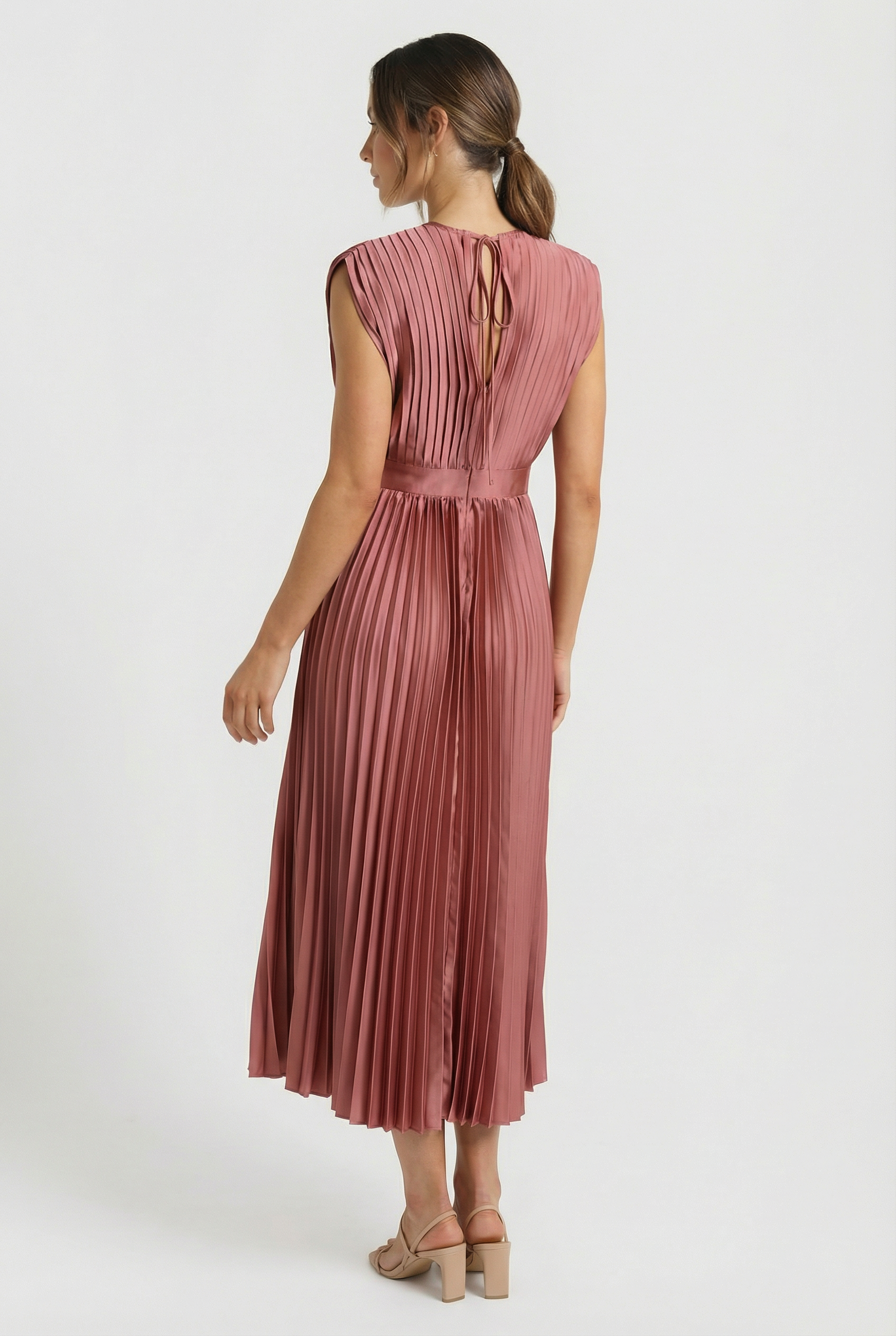 Vestido Largo Mujer Poliéster Plisado Cuello en V Elegante para Fiesta 2