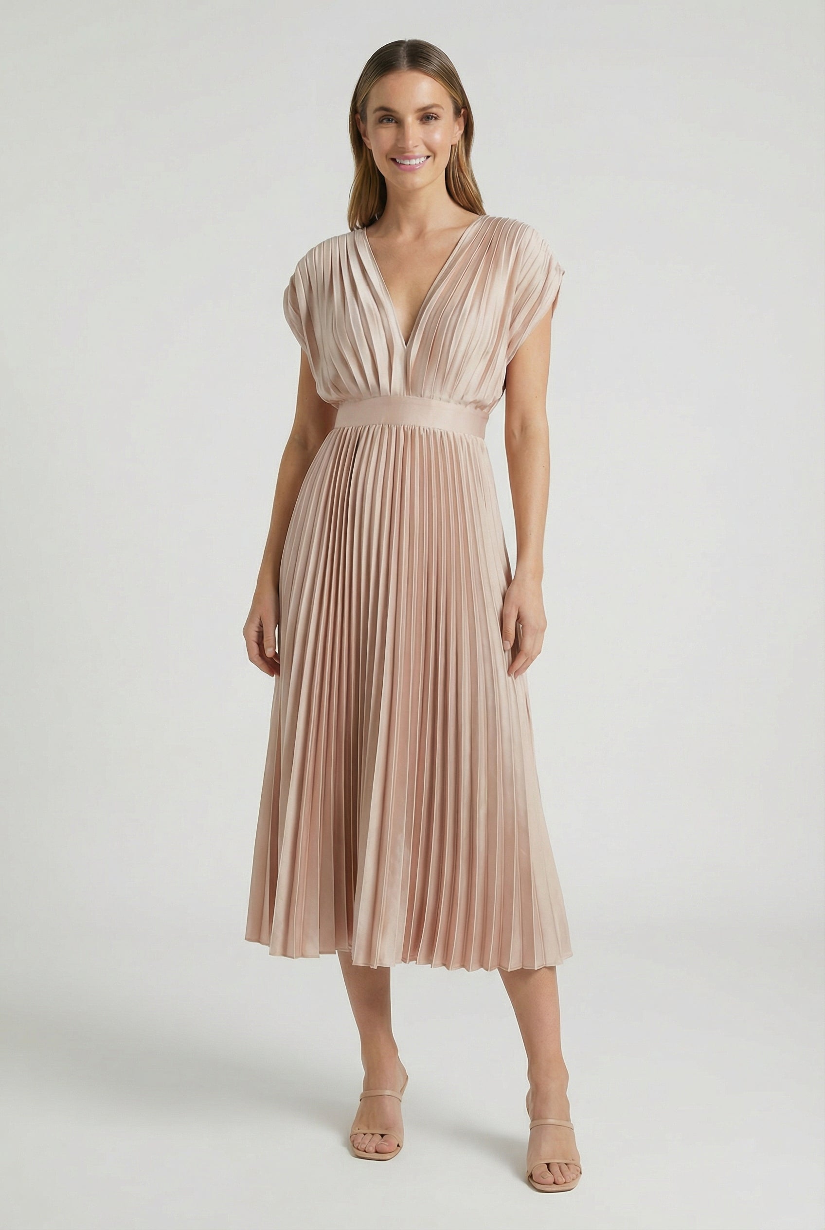 Vestido Largo Mujer Poliéster Plisado Cuello en V Elegante para Fiesta 4