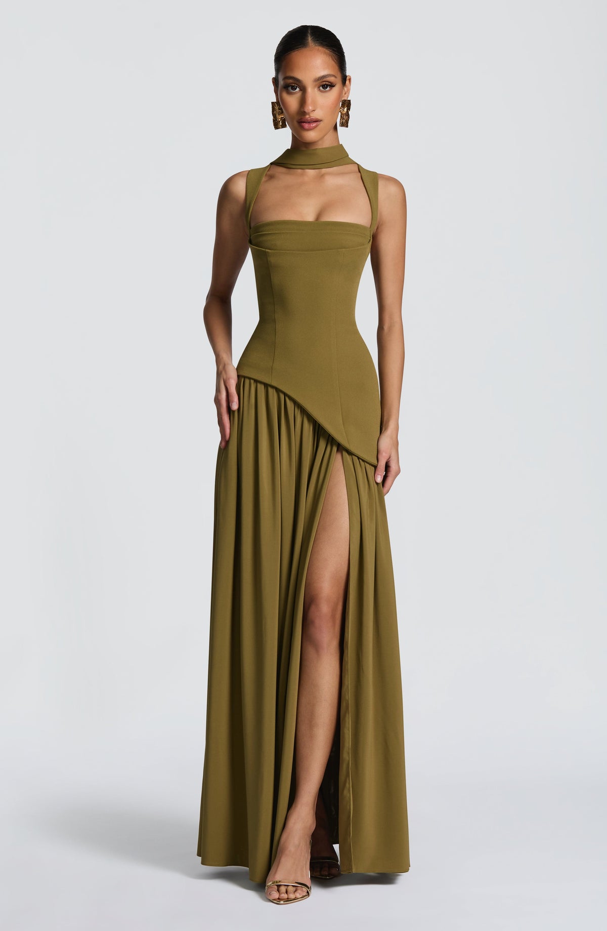 Vestido Largo Mujer Satén Elegante con Ajuste que Define la Figura para Ocasiones Formales 5