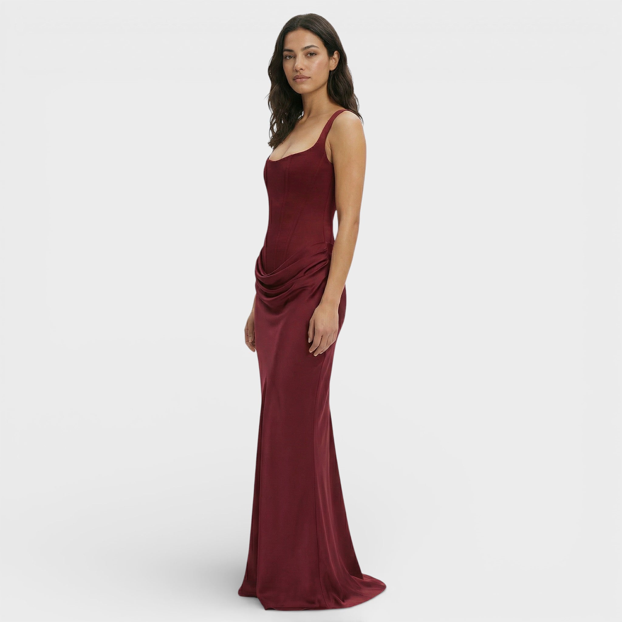 Vestido Largo Mujer Tejido Acanalado Elegante Con Espalda Descubierta 1