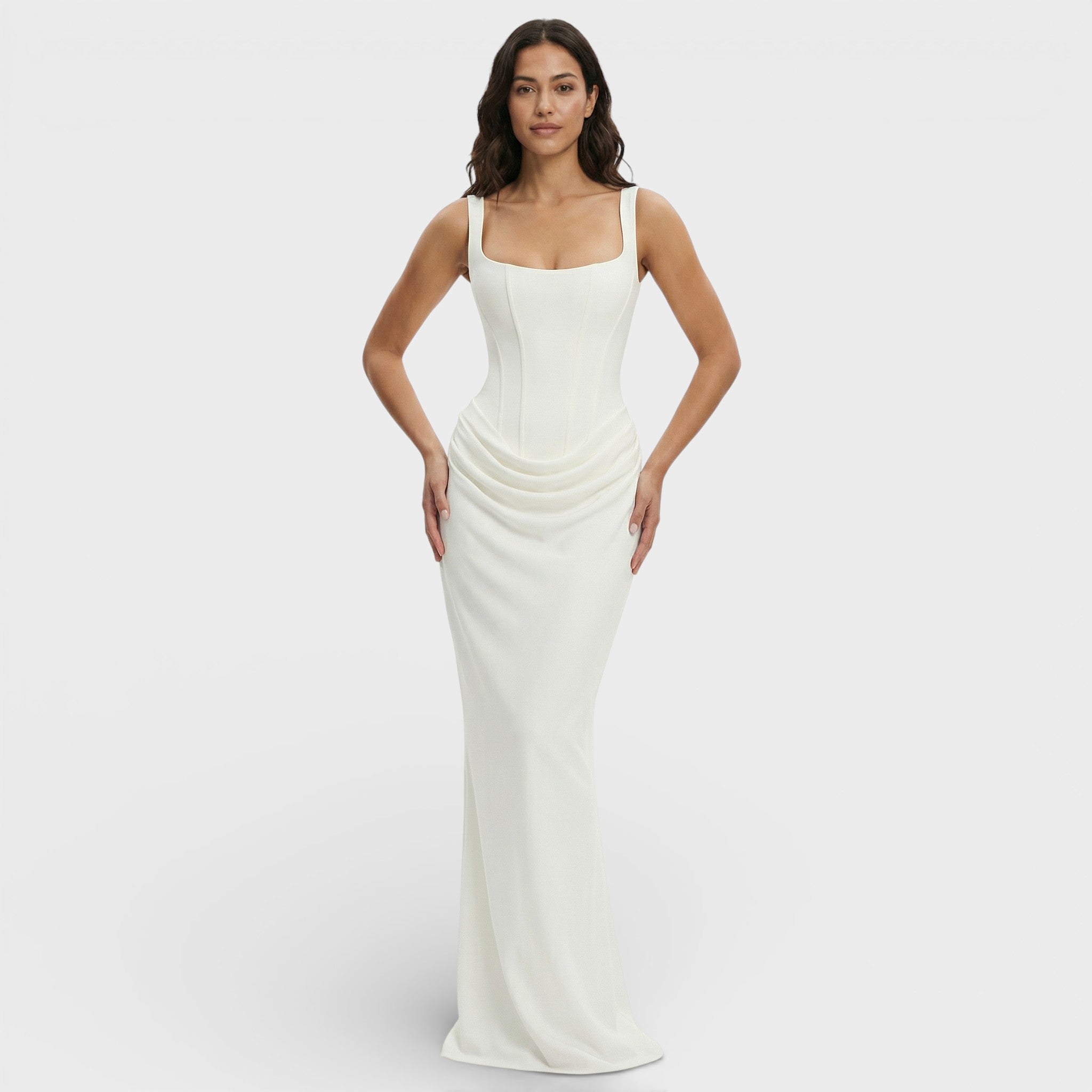 Vestido Largo Mujer Tejido Acanalado Elegante Con Espalda Descubierta 6