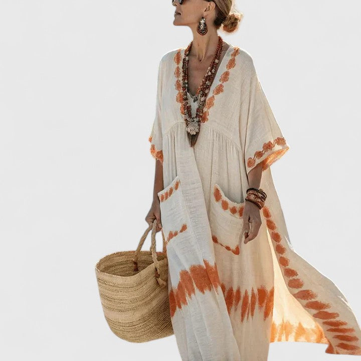 Vestido Largo Mujer Tejido Ligero Escote en V Casual con Bolsillos 6